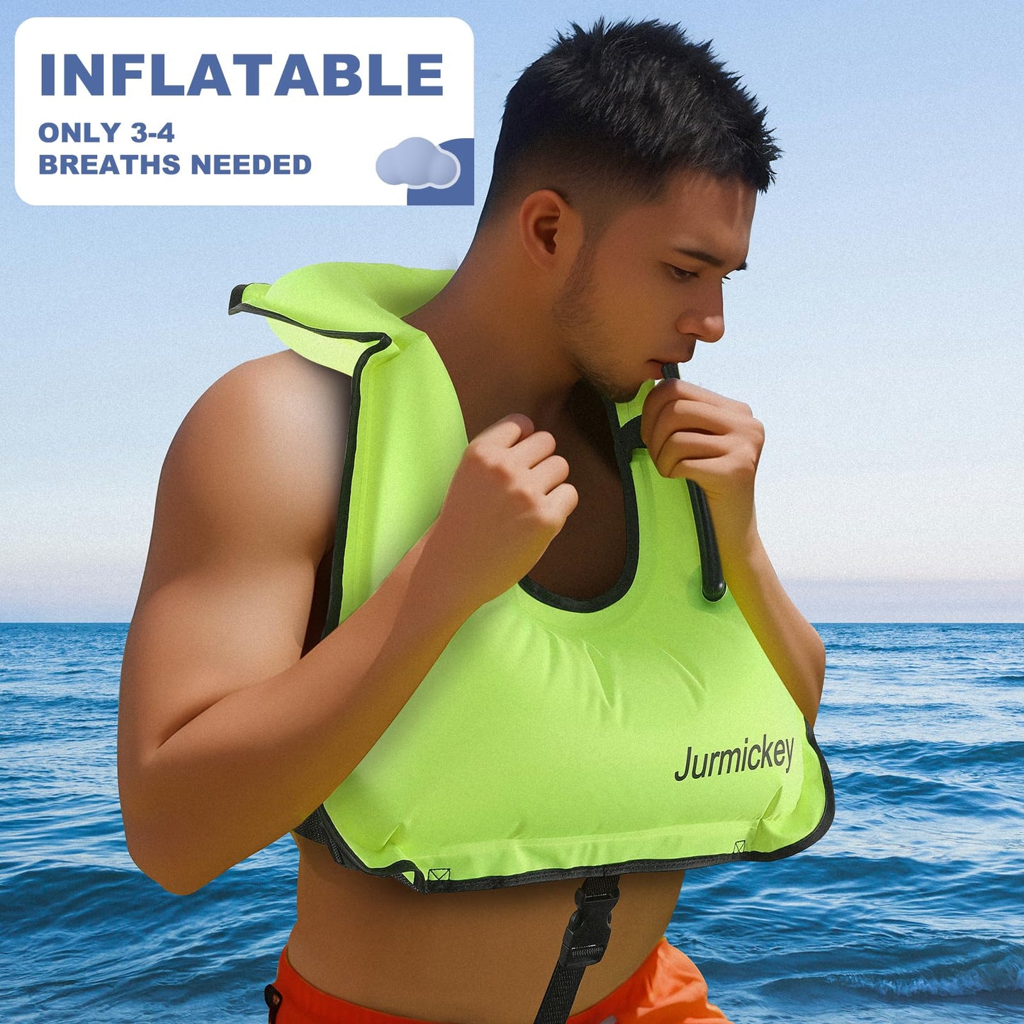 2Pcs Inflatable Snorkel Vest Adults, Portable Snorkel Jacket, Buoyancy Vest for Snorkeling, Swimming, Kayaking, Boating, Safety Load Up to 220 Ibs