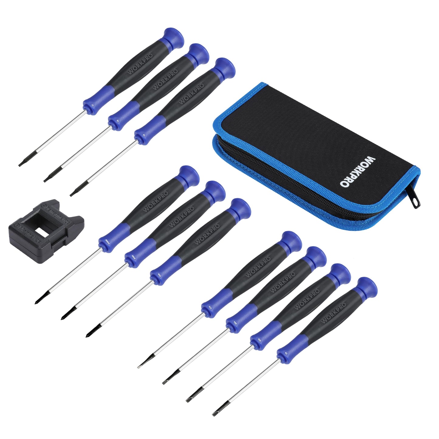 WORKPRO 10-Piece Magnetic Screwdriver Set with Pouch, Phillips, Slotted, Flat Head Screwdriver Include Magnetizer, Screwdriver with Non-Slip Grip, for Home Repair and DIY Projects