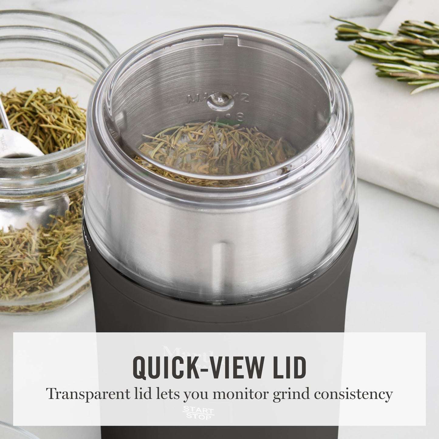 Martha Stewart Electric Coffee & Spice Grinder, Dual 2.5oz Removable Bowls, Storage Lids, Stainless Steel Blades, One Touch Pulse Control, 2-in-1 Compact, Beans & Spices, Herbs & Nuts, Sky Blue