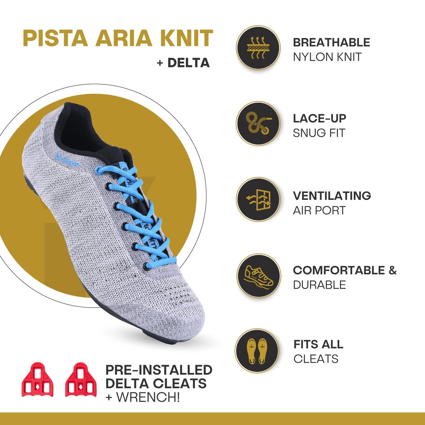 Tommaso Pista Elite Peloton Shoes for Women, Indoor Cycling Shoes for Women with Delta Cleats, Peloton Bike Accessories—Made from XD Knit Fabric—Grey—Firm Laces—Size 8US—39EU