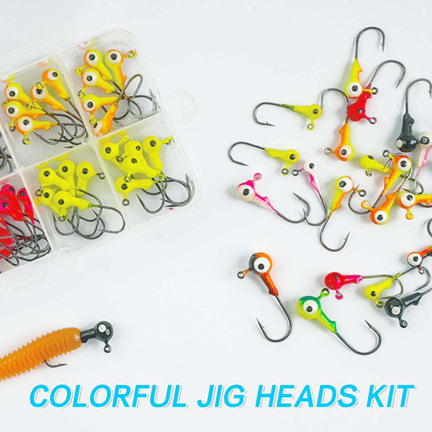 AGOOL Fishing Jig Heads Hooks Kit, 35/60pcs Fishing Lures Jig Heads with Ball Head Crappie Jig Heads Fishing Jig Hooks for Bass Trout Soft Worm Shrimp Lures Freshwater Saltwater