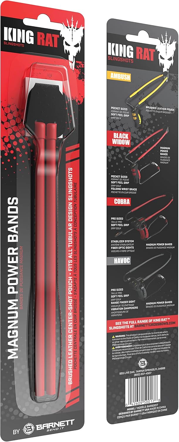 Barnett King Rat Slingshots, Powerful Rubber Elastic Slingshot Replacement Band Featuring a Leather Pouch, Red Magnum Replacement Band