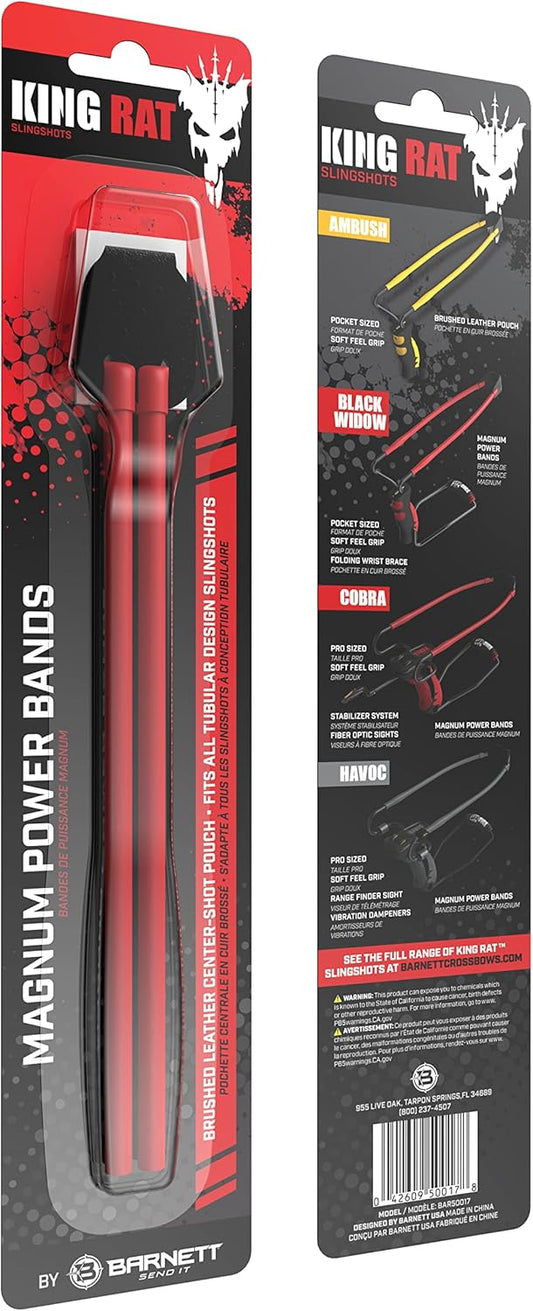Barnett King Rat Slingshots, Powerful Rubber Elastic Slingshot Replacement Band Featuring a Leather Pouch, Red Magnum Replacement Band
