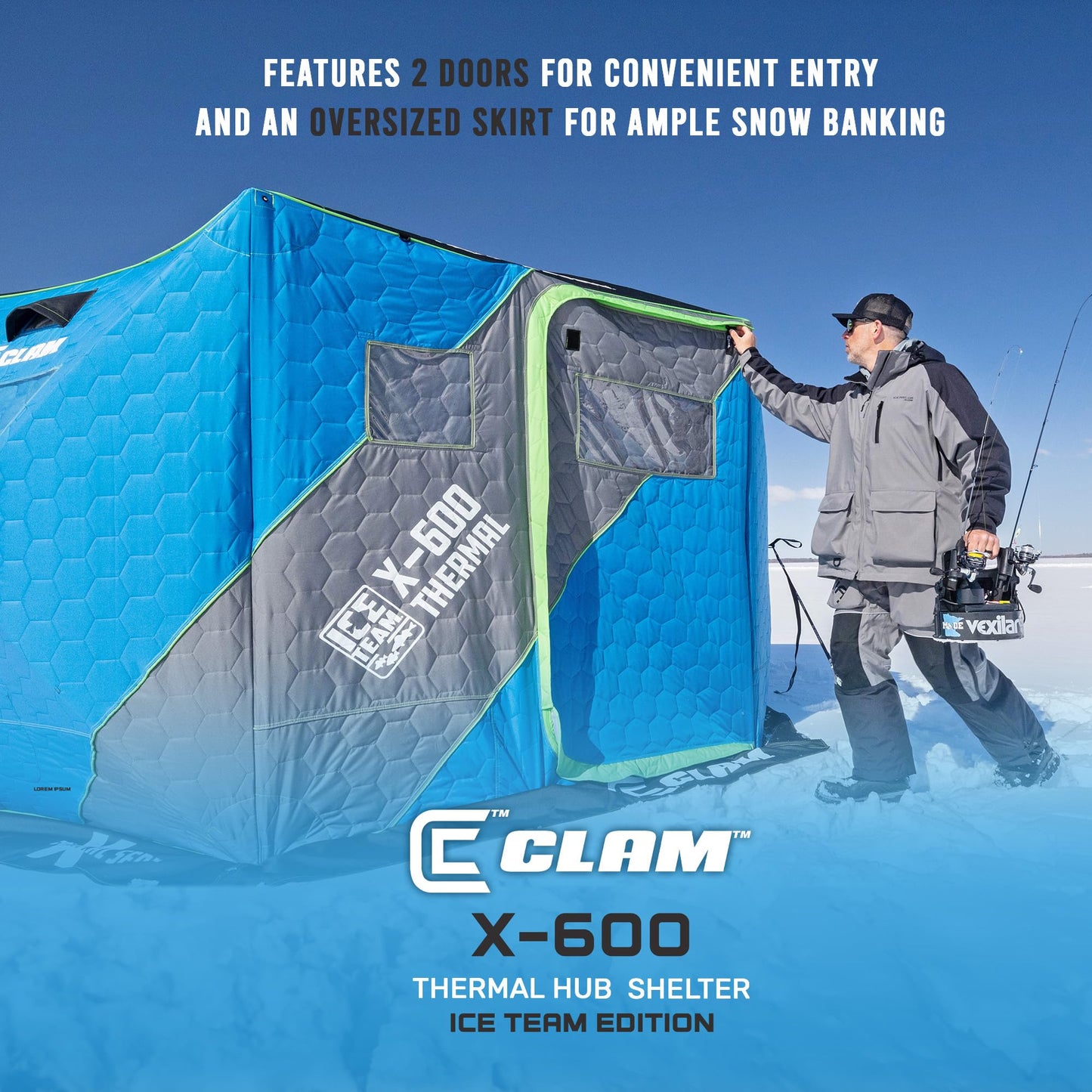 CLAM Portable Fishing Angler Thermal Hub Shelter Tent with Anchor Straps, Carrying Bag