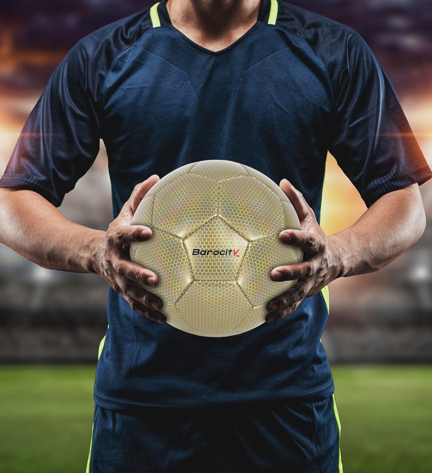 Barocity Classic Gold Size 4 Soccer Ball - Premium Outdoor and Indoor Ball with Reflective Iridescent Rainbow Hex Pattern, Perfect for Boys and Girls Playtime, Practice and Training