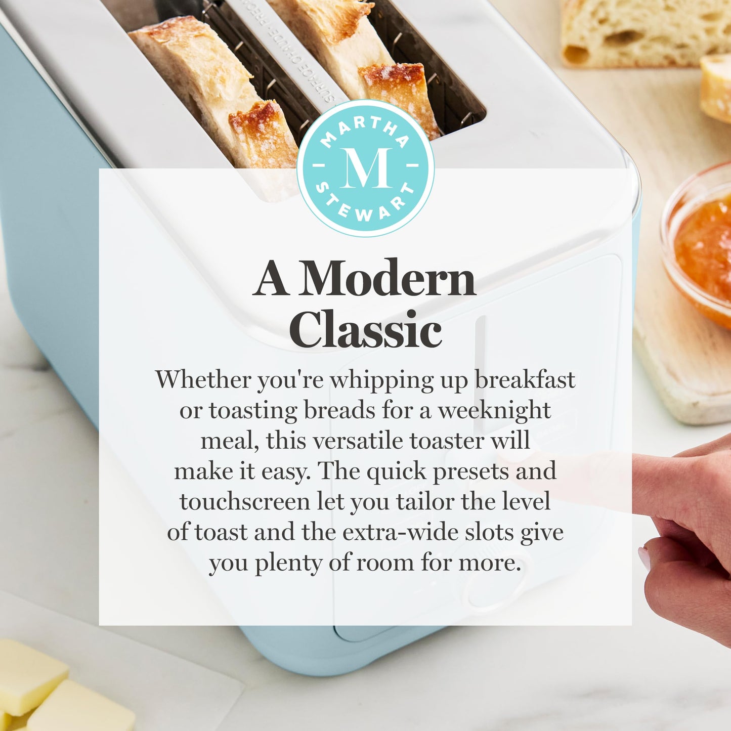 Martha Stewart 4 Slice Toaster, 10 Shade Settings with Defrost, Cancel, Bagel & Gluten-Free, Extra-Wide Self-Centering Slots for Waffles, Artisan Bread, Removable Crumb Tray, Cord Wrap,1800W, Honeydew