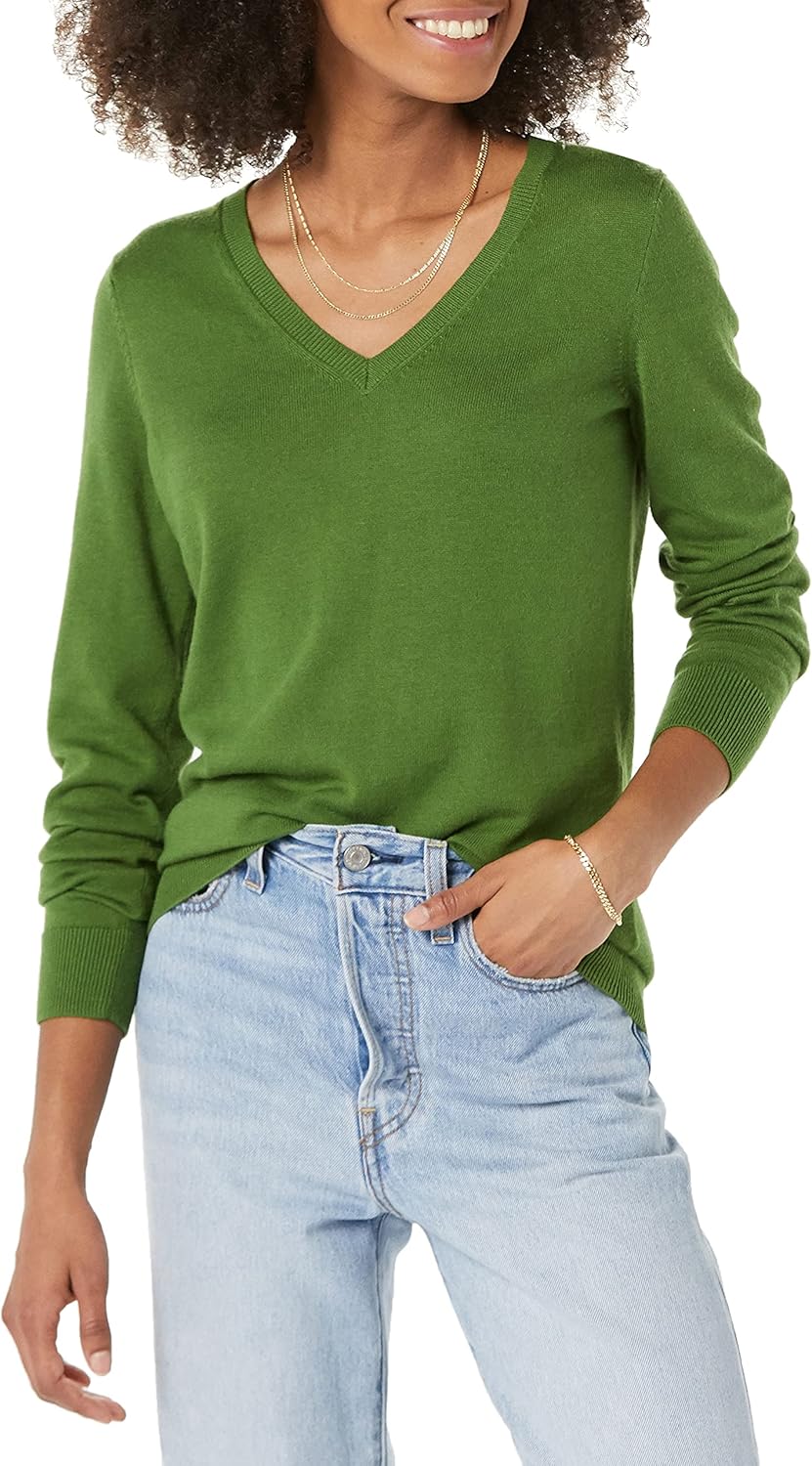 Amazon Essentials Women's Regular-Fit Lightweight Long-Sleeve V-Neck Sweater