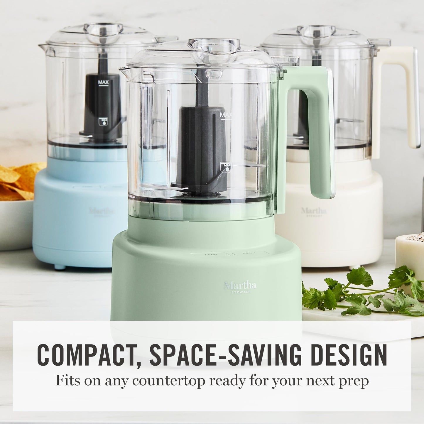 Martha Stewart 3 Cup Electric Food Chopper, Vegetable & Herb Mini Food Processor, 24oz BPA-Free Bowl, Stainless Steel Blades, Pour Spout, Dicing, Mincing, Chop & Puree, Dishwasher Safe, Caviar