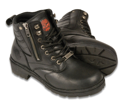Milwaukee Leather MBL9320W Women's Black Premium Leather Wide-Width Lace-Up Motorcycle Rider Boots