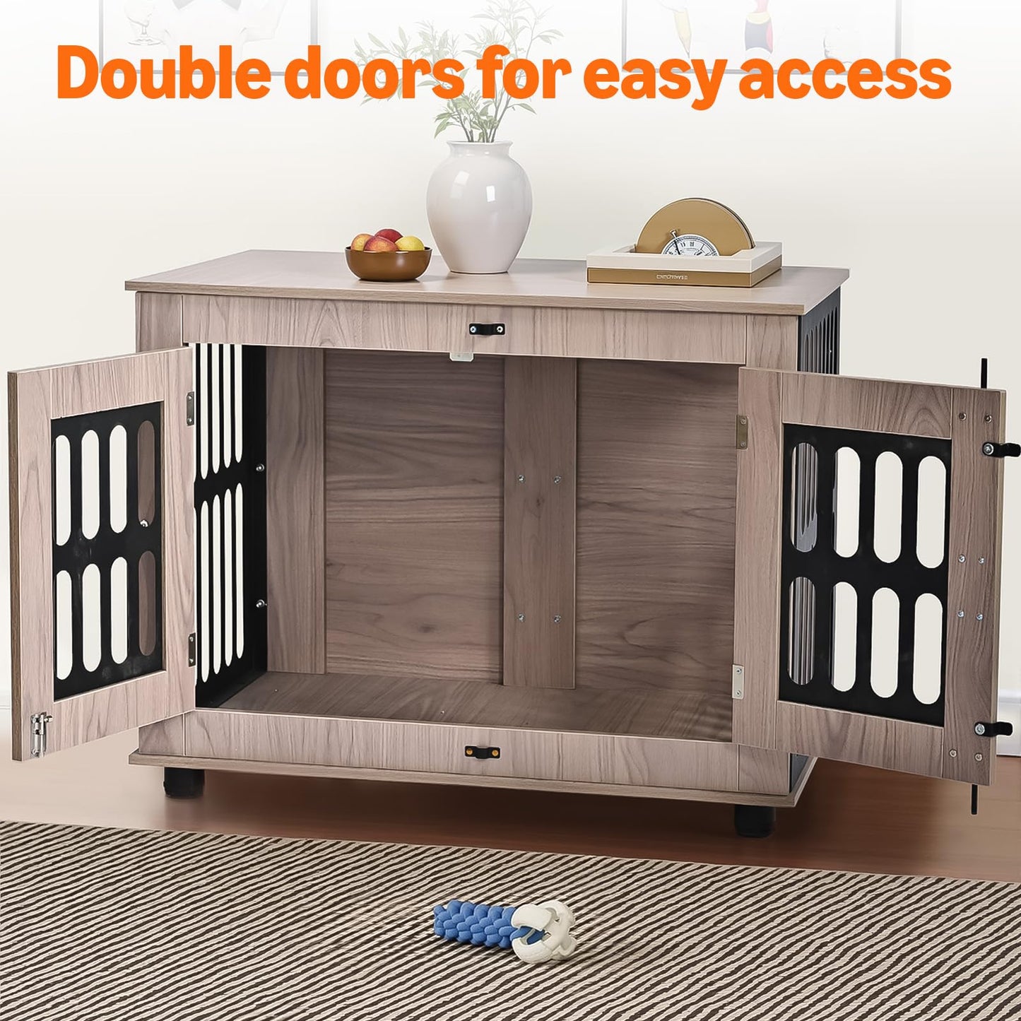 Amazon Basics Heavy Duty Dog Crate Furniture for Small to Medium Dogs, Wooden Dog House Dog Kennel Cage Indoor with Safety Lock, 38.5" L x 26.8" W x 25.6" H