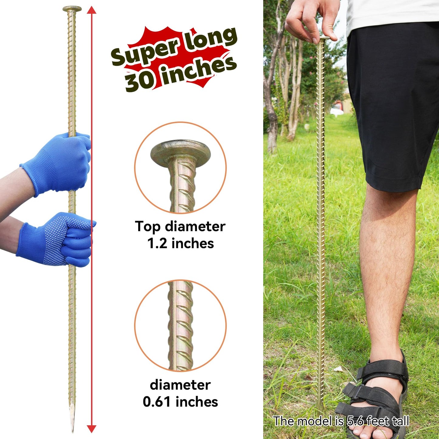 30 Inch Long Rebar Stakes - 9/16 Inch Diameter Heavy Duty Asphalt Anchors, Galvanized Steel Ground Anchor for Speed Bump, Wheel Stop, Tent and More (4 Counts)