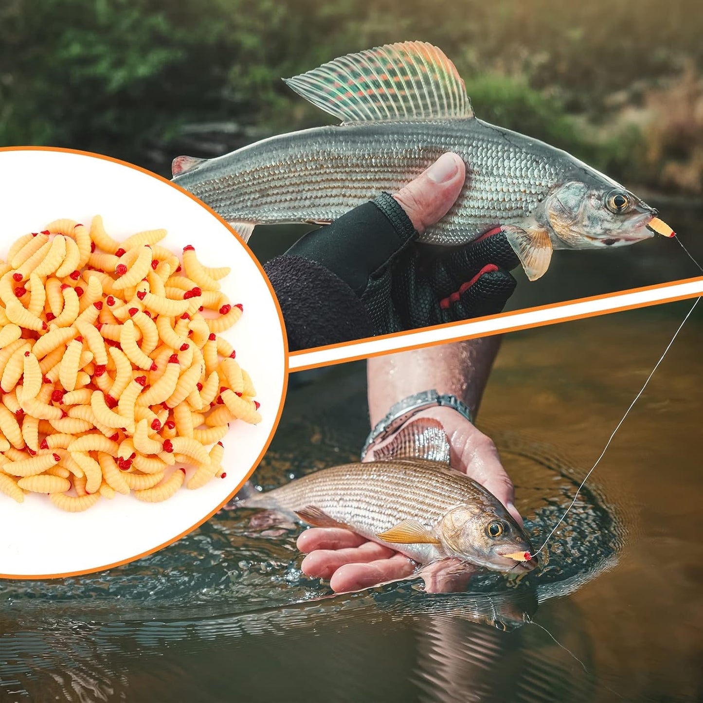 Fabbay 200 Pcs 20mm Soft Maggot Baits Fake Bread Worms for Fishing Lures for Artificial Wax Worms Gross Plastic Worms for Freshwater Saltwater Lake Trout Ice Fishing Lure