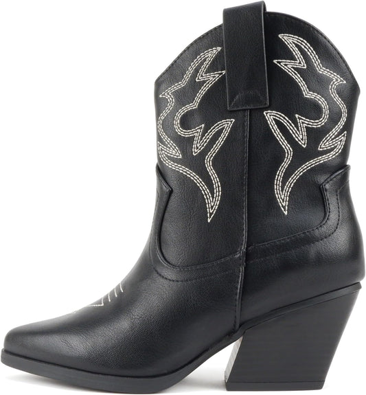Soda “BLAZING” ~ Women Western Bootie Pointe Toe with Low Heel (Wide Fit Available)