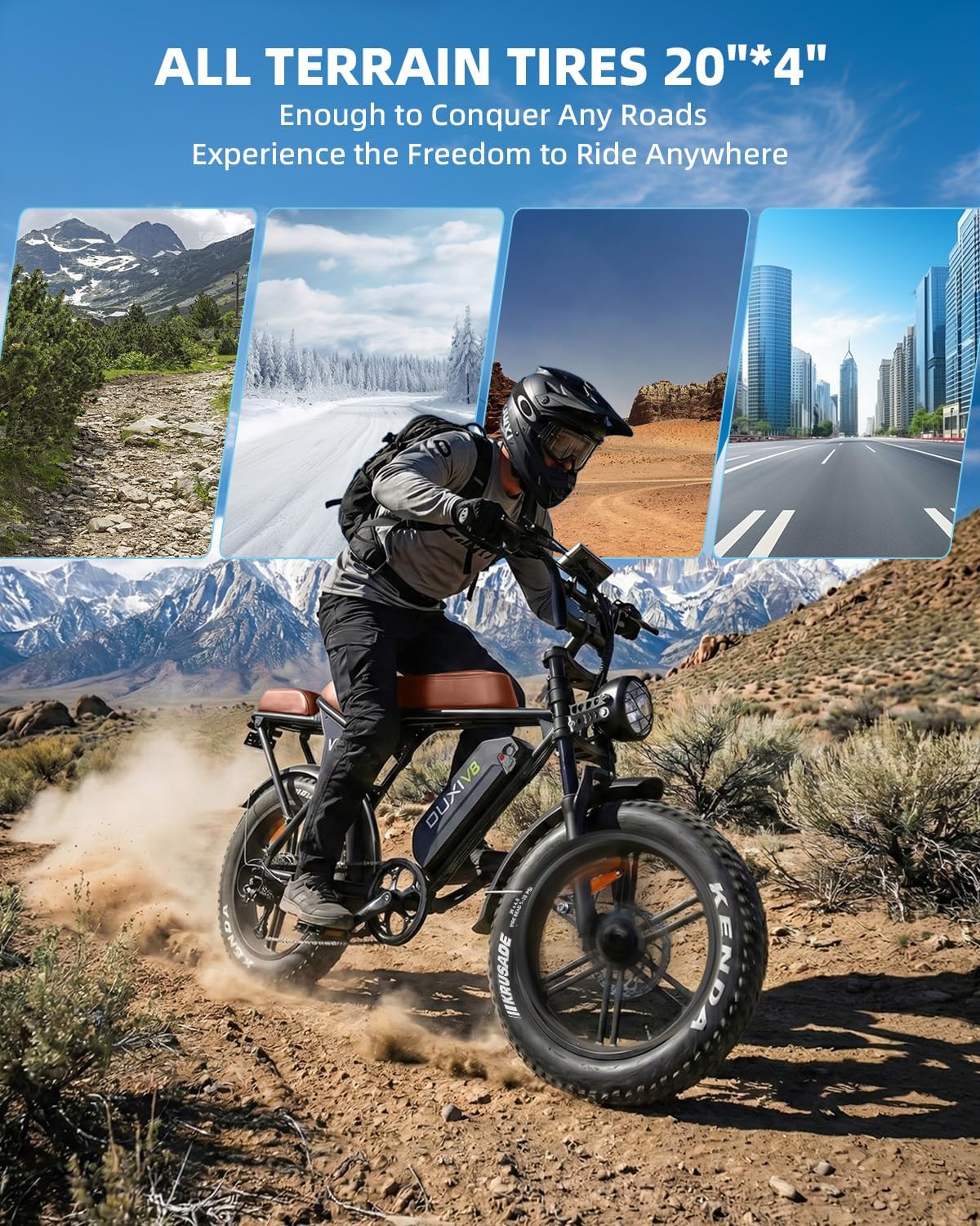 OUXI V8 Series Electric Bike for Adults, Ebike Peak 500W/1000W, 20/31 MPH, 10.4/15/30 AH Removable Battery, 16''/20" Fat Tire Electric Bike, 7-Speed Gear Electric Bicycles, Dual Disc Brakes