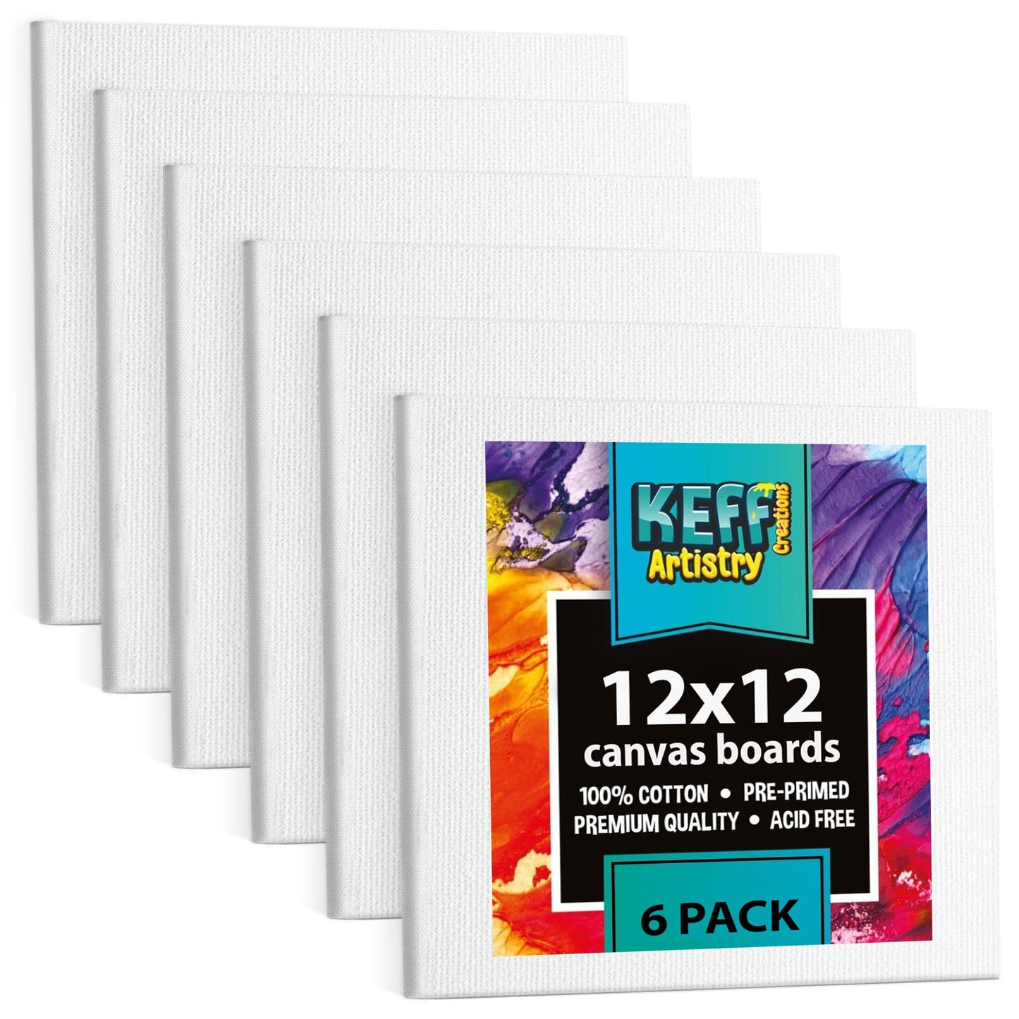 KEFF 24-Pack Bulk Canvas for Painting, 6 of 5x7, 8x10, 9x12, 11x14 Canvas Boards for Painting, Art Supplies for Adults & Kids - 100% Cotton Primed Painting Canvas for Acrylic, Oil, Watercolor, Tempera