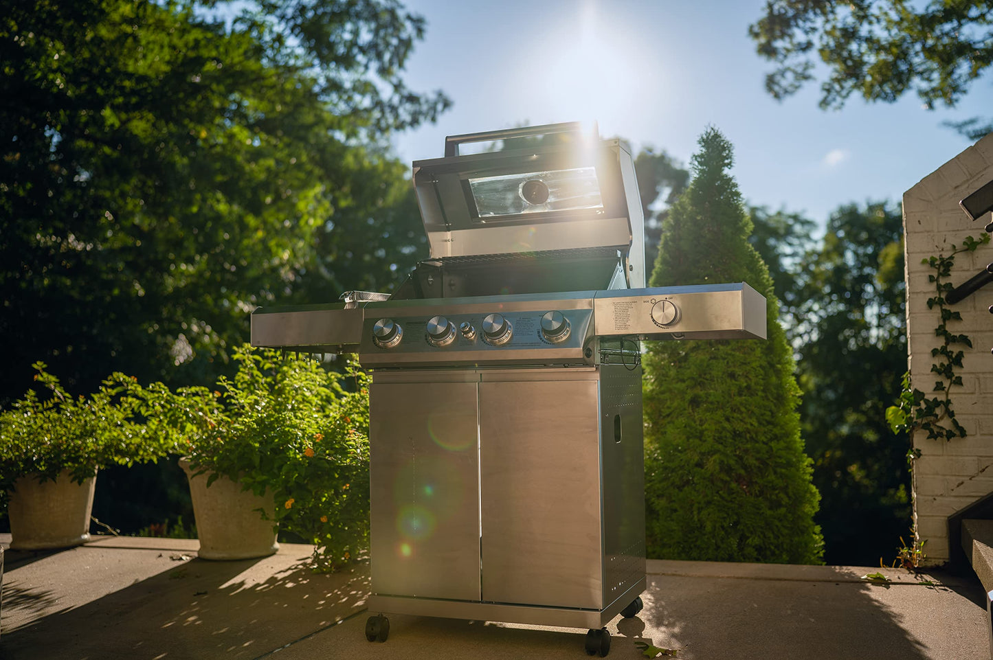 Monument Grills Larger 4-Burner Propane Gas Grills bbq Stainless Steel Heavy-Duty Cabinet Style with Knob Controls Side Burner, Outdoor Use, Mesa 400m