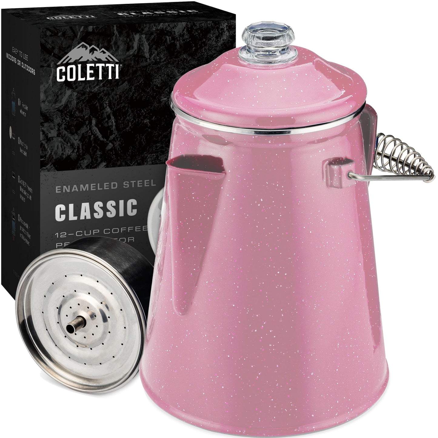 COLETTI Classic Percolator Coffee Pot — Coffee Percolator, Camping Kettle – The Original Camping Coffee Pot, Now Modernized – For Campsite Brewmasters Everywhere [Black Enamel, 12 Cup]