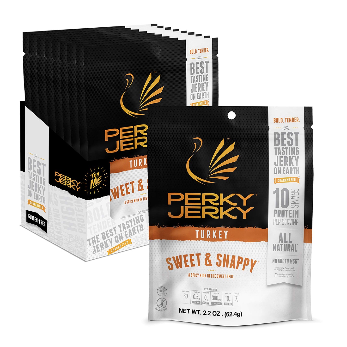 Perky Jerky Turkey Jerky Variety, 2.2 oz (Pack of 5) - Low Sodium - 7-10g Protein per Serving - Low Fat - 100% U.S. Sourced - Non-GMO