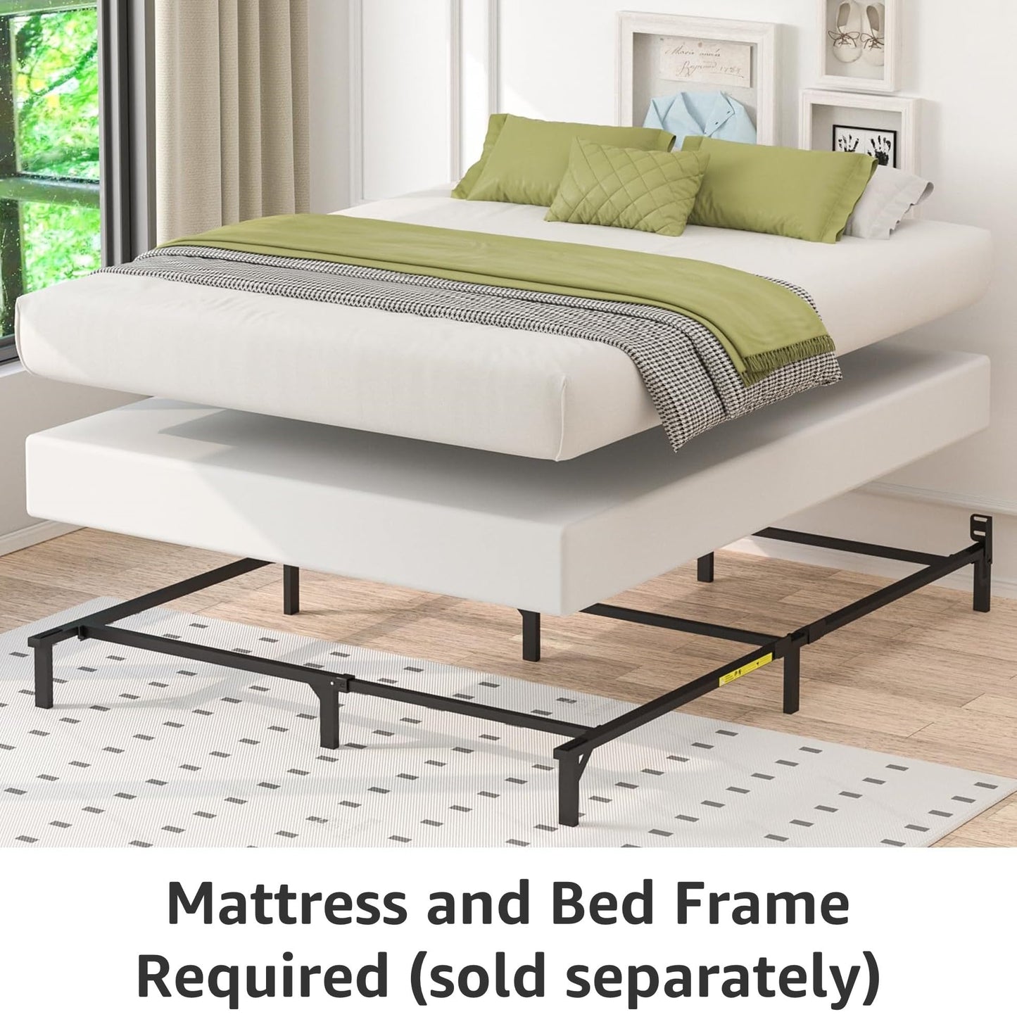 Amazon Basics Smart Box Spring Bed Base, 9-Inch Height Mattress Foundation, Tool-Free Easy Assembly, Strong Support, Queen, 79"L x 59.5"W x 9"H, White