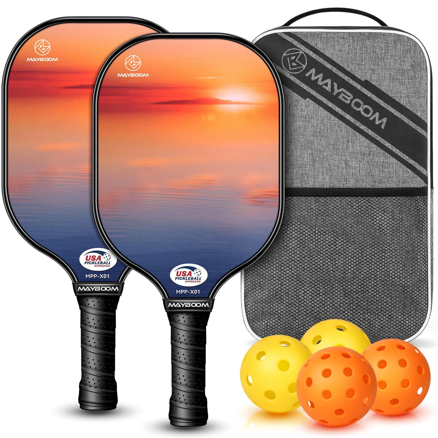Pickleball Paddles Set of 2 or 4, USAPA Approved Pickleball Set with 4 Pickleball Balls and Pickleball Bag, Fiberglass Pickle Ball Rackets 2 Pack for Beginner(Meteor)