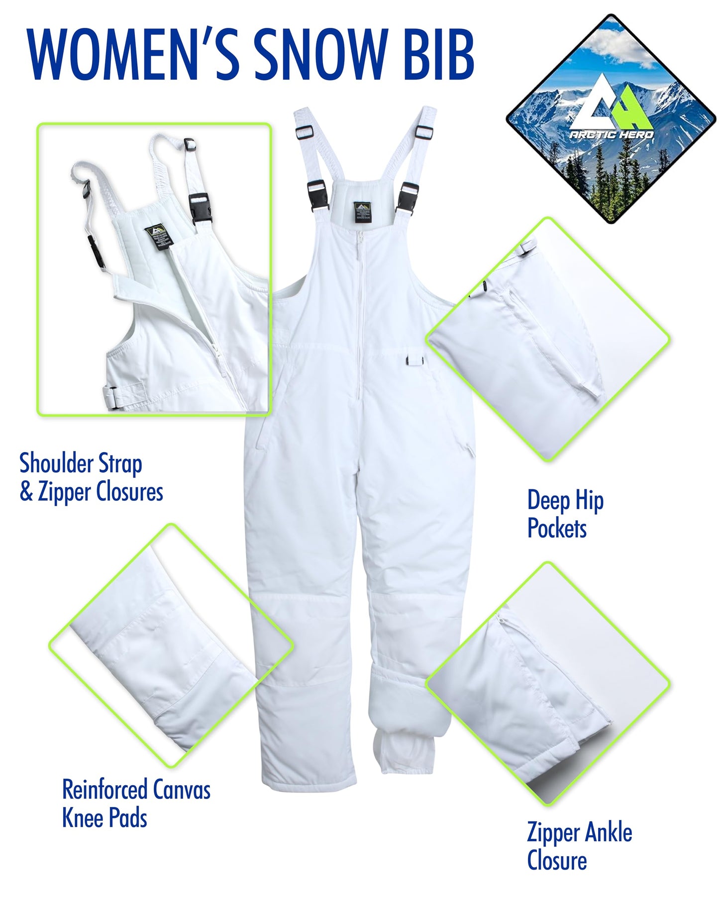 Women's Ski Snow Bib - Waterproof Insulated Ski Pants Snowboard Overalls - Snow Pants for Women (Sizes: S-2XL)