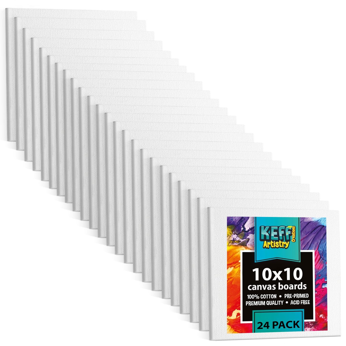 KEFF 24-Pack Bulk Canvas for Painting, 6 of 5x7, 8x10, 9x12, 11x14 Canvas Boards for Painting, Art Supplies for Adults & Kids - 100% Cotton Primed Painting Canvas for Acrylic, Oil, Watercolor, Tempera