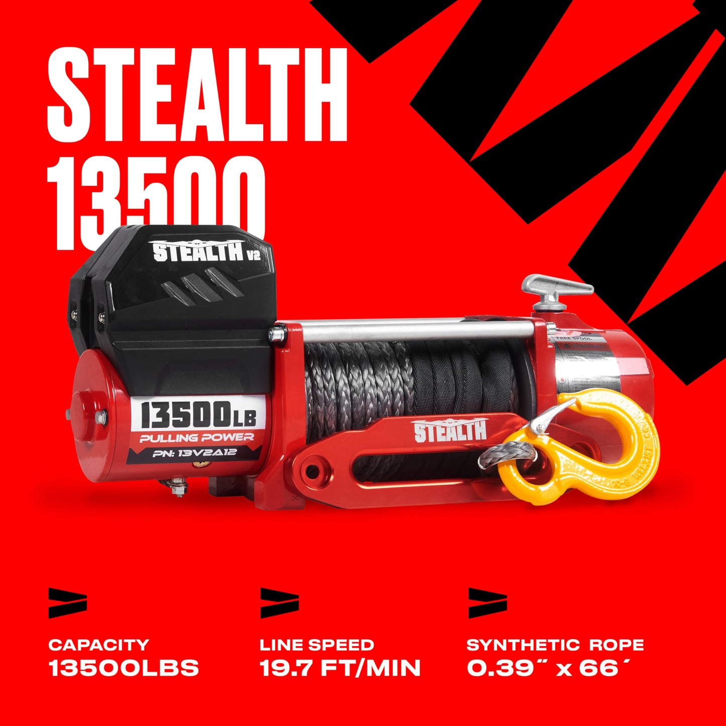 Stealth Winches 13500lb Truck Winch 12V Electric Winch with 2 Wireless remotes and Steel Rope, Perfect for SUV Towing Trailer Winch, Hook, Weatherproof, with Roller Fairlead, Heavy Duty