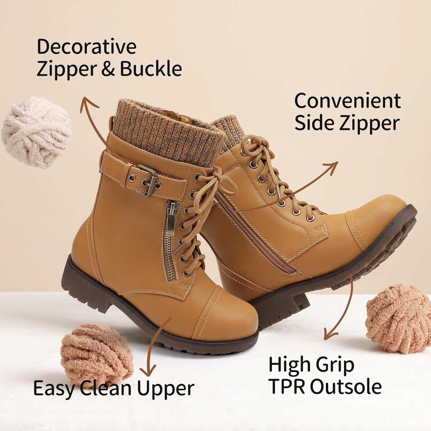 DREAM PAIRS Girl's Mid Calf Combat Ankle Lace up Boots