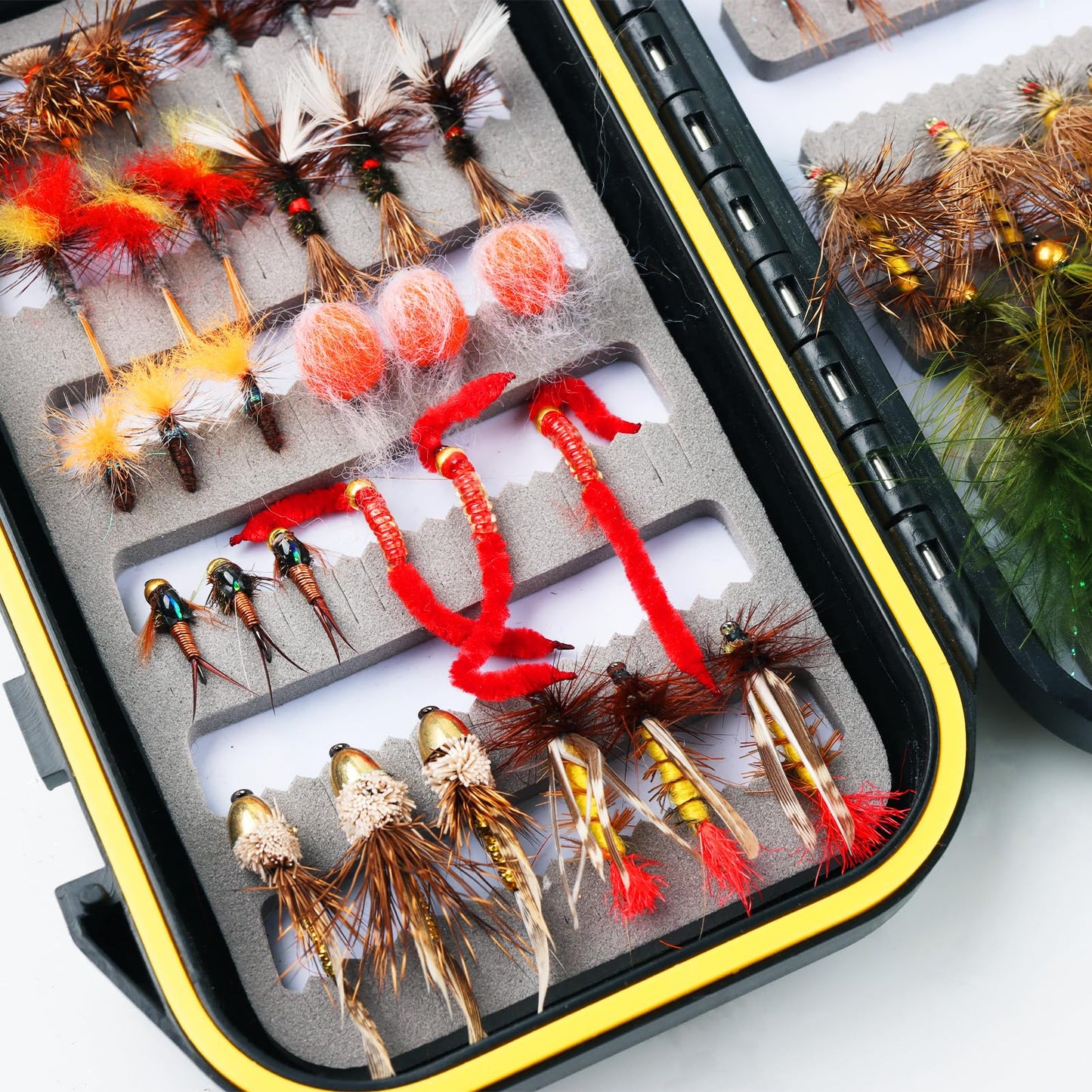 Fly Fishing Flies Assortment Kit Dry Wet Nyphms Tenkara Popper Streamer Woolly Bugger for Trout Bass Salmon Steelhead with Fly Box