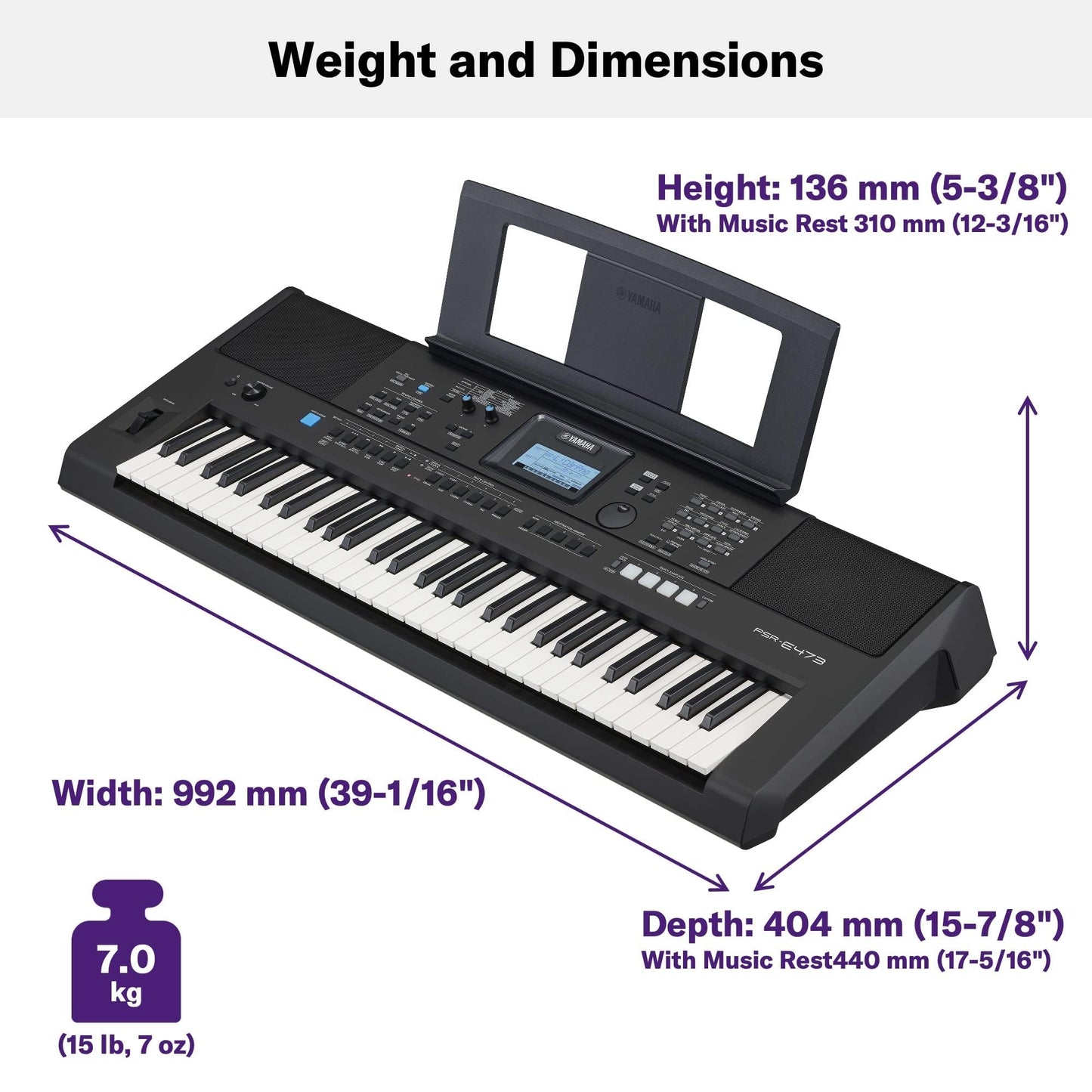 YAMAHA, 61-Key Touch-Sensitive Advanced Portable Keyboard with Music Rest and Power Adapter, (PSRE473)