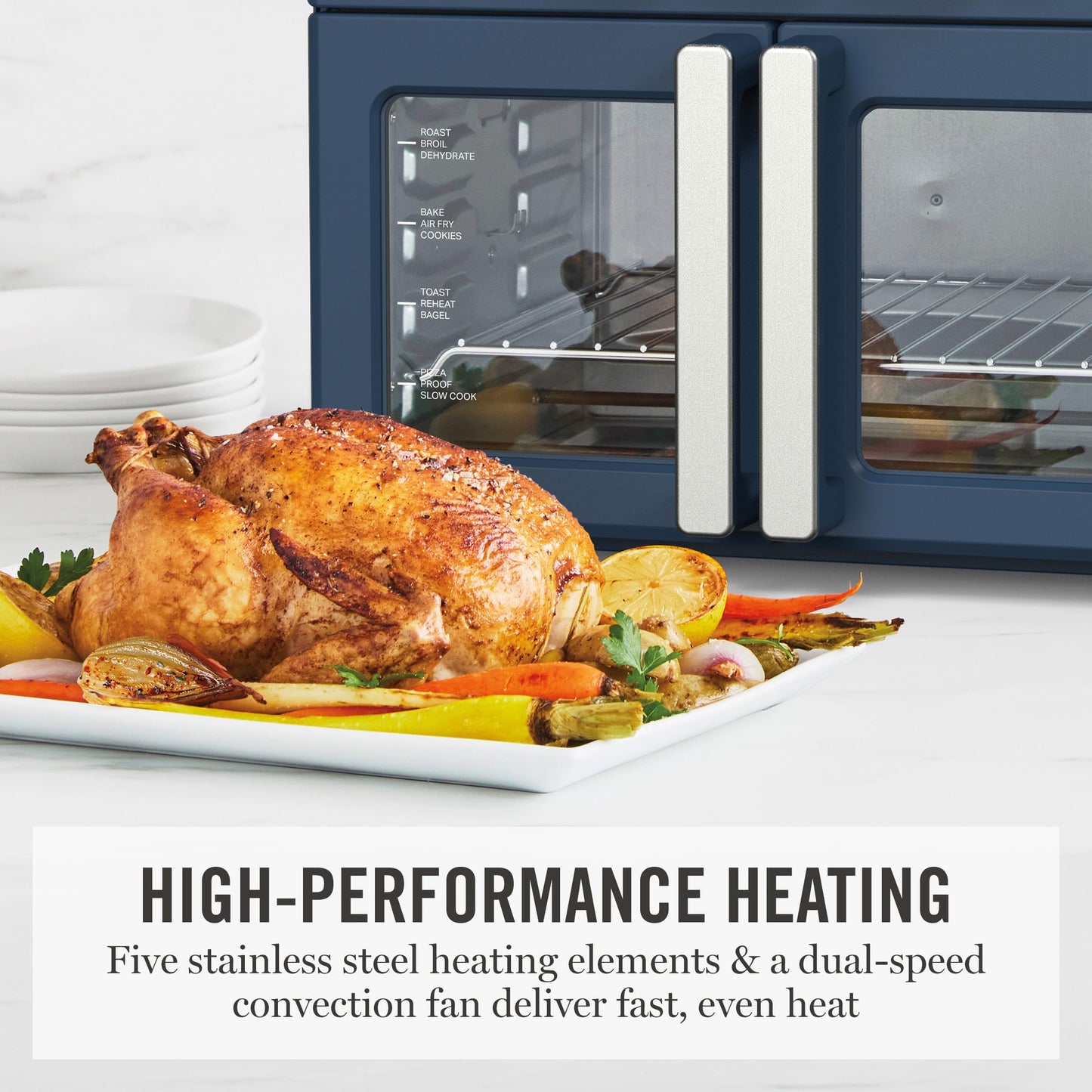 Martha Stewart French Door Air Fryer Toaster Oven Combo, 34QT Countertop Convection, 12-in-1, Bake, Broil, Roast, Fits 12” Pizza, Dehydrate, 5 Accessories, Air Fry Basket, Stainless Steel, Caviar Gray