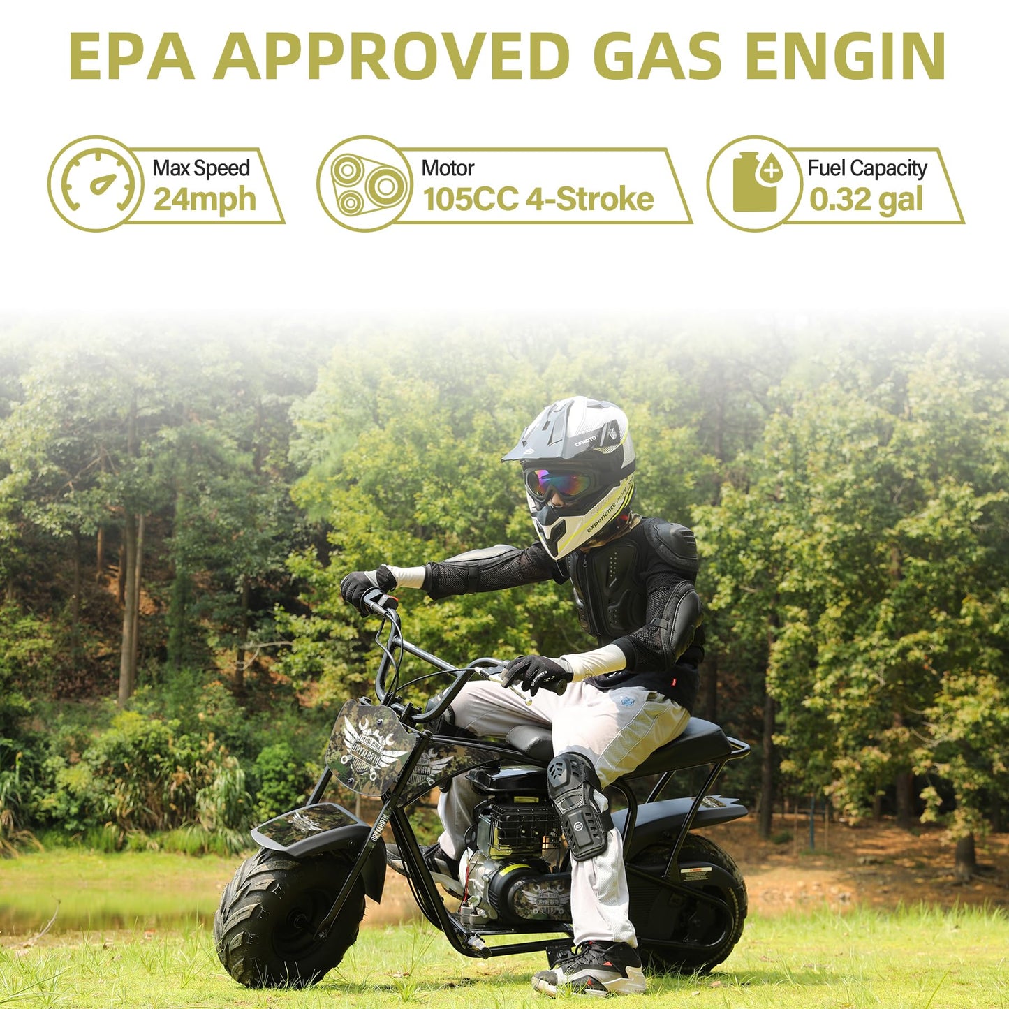 Oryxearth Mini Dirt Bike for Kids, Gas Powered Off Road Pit with Automatic Transmission and Pull Start Kids