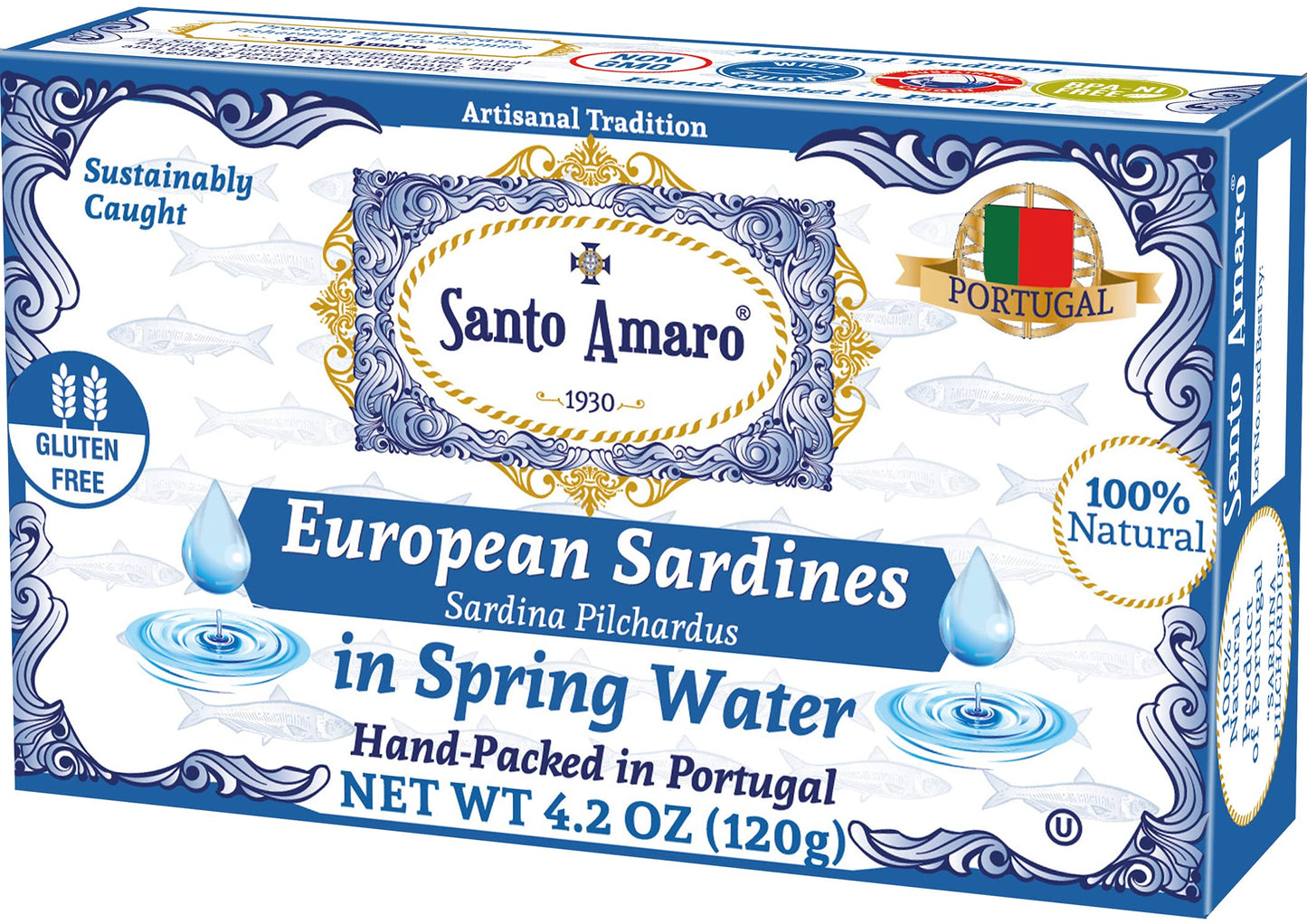Santo Amaro - 6 Flavor Variety Pack Sampler European Wild Sardines - Virgin Olive Oil - Tomato Sauce from Puree - Virgin Olive Oil & Spicy Red Piri Piri Pepper - Spring Water - Virgin Olive Oil & Lisbon Lemon - Tomato Puree with Spicy Red Piri Piri Pepper