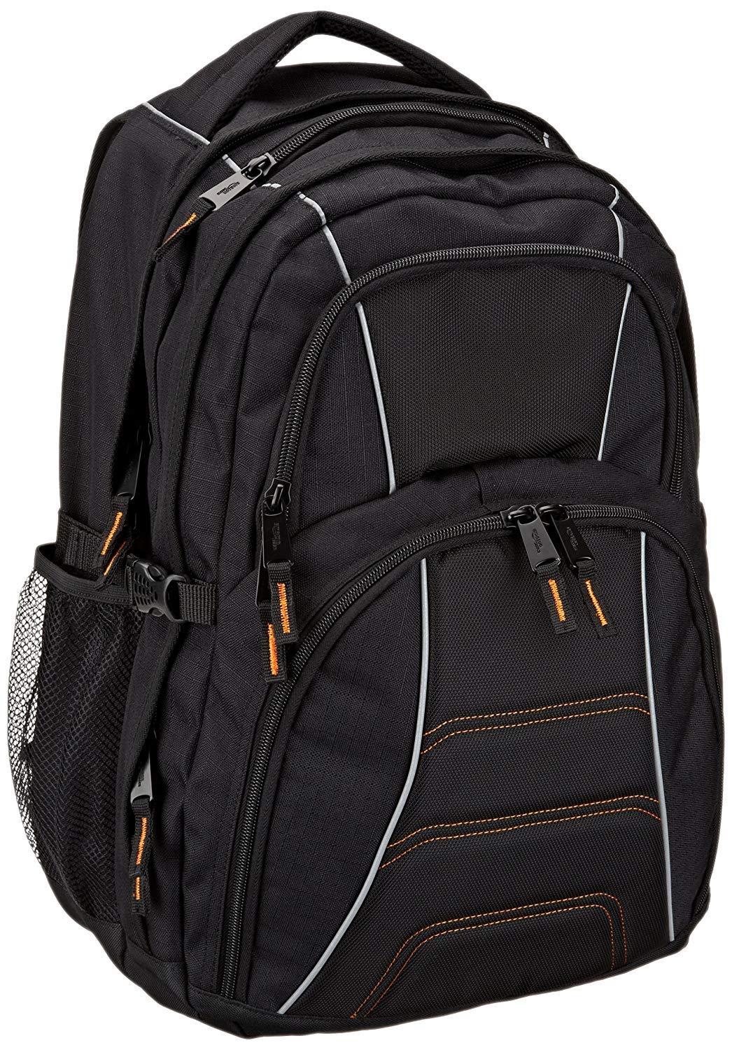 Amazon Basics Padded Laptop Backpack with Water Bottle Pockets, Travel Work Bag with Compartments, Fits Up to 17-Inch Laptops, Black