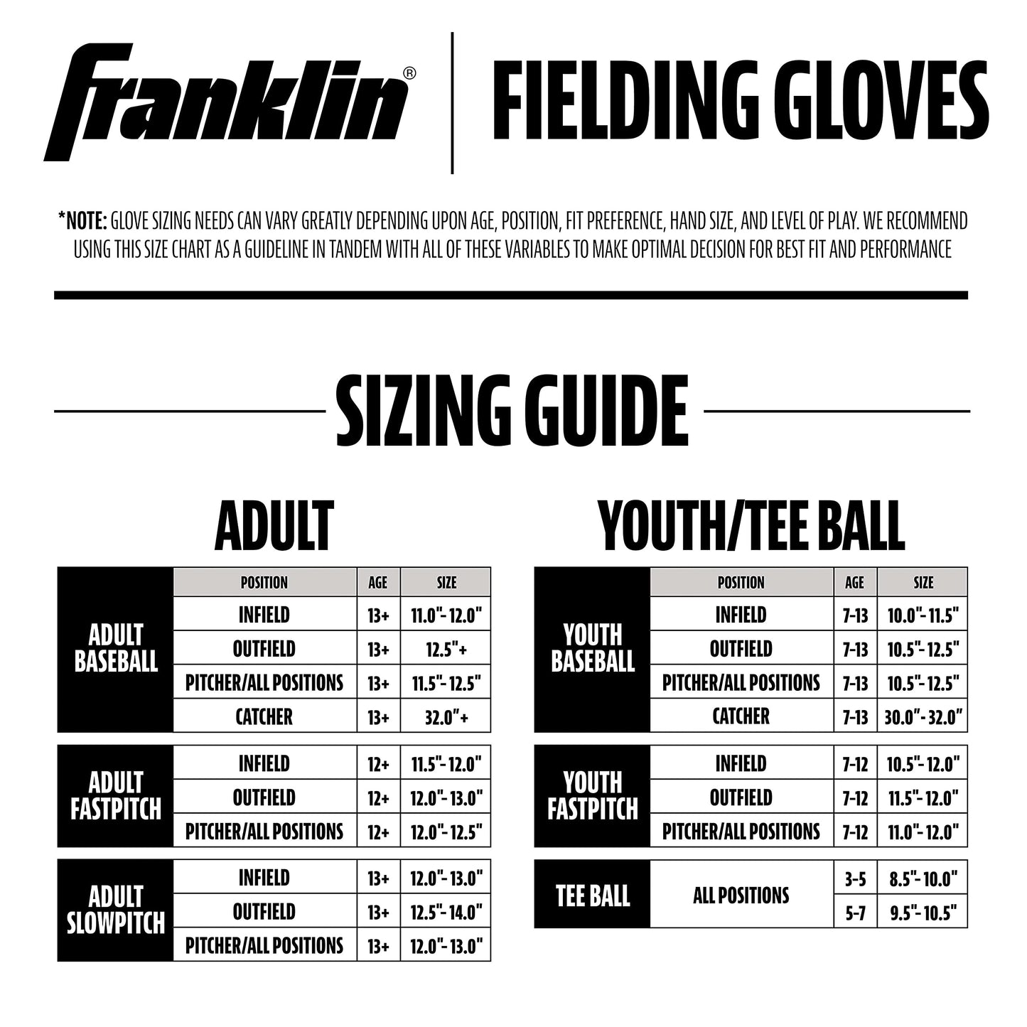 Franklin Sports Baseball and Softball Glove - Fieldmaster Adult + Youth Baseball Gloves - Men's + Women's Infield + Outfield Mitt - Right Hand Throw - 12"