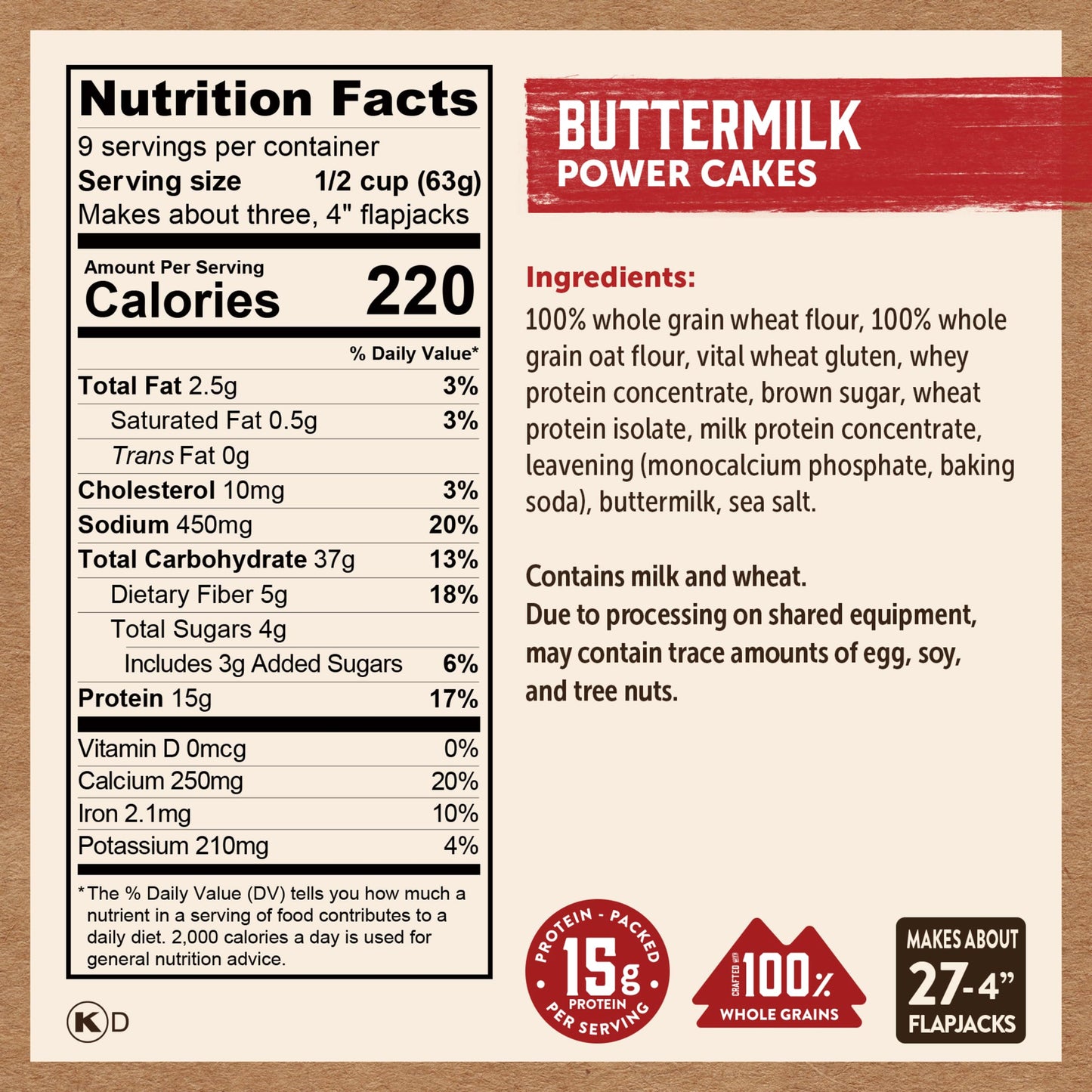 Kodiak Cakes Protein Pancake Power Cakes, Flapjack and Waffle Baking Mix, Buttermilk, 20 Oz, (Pack of 6)