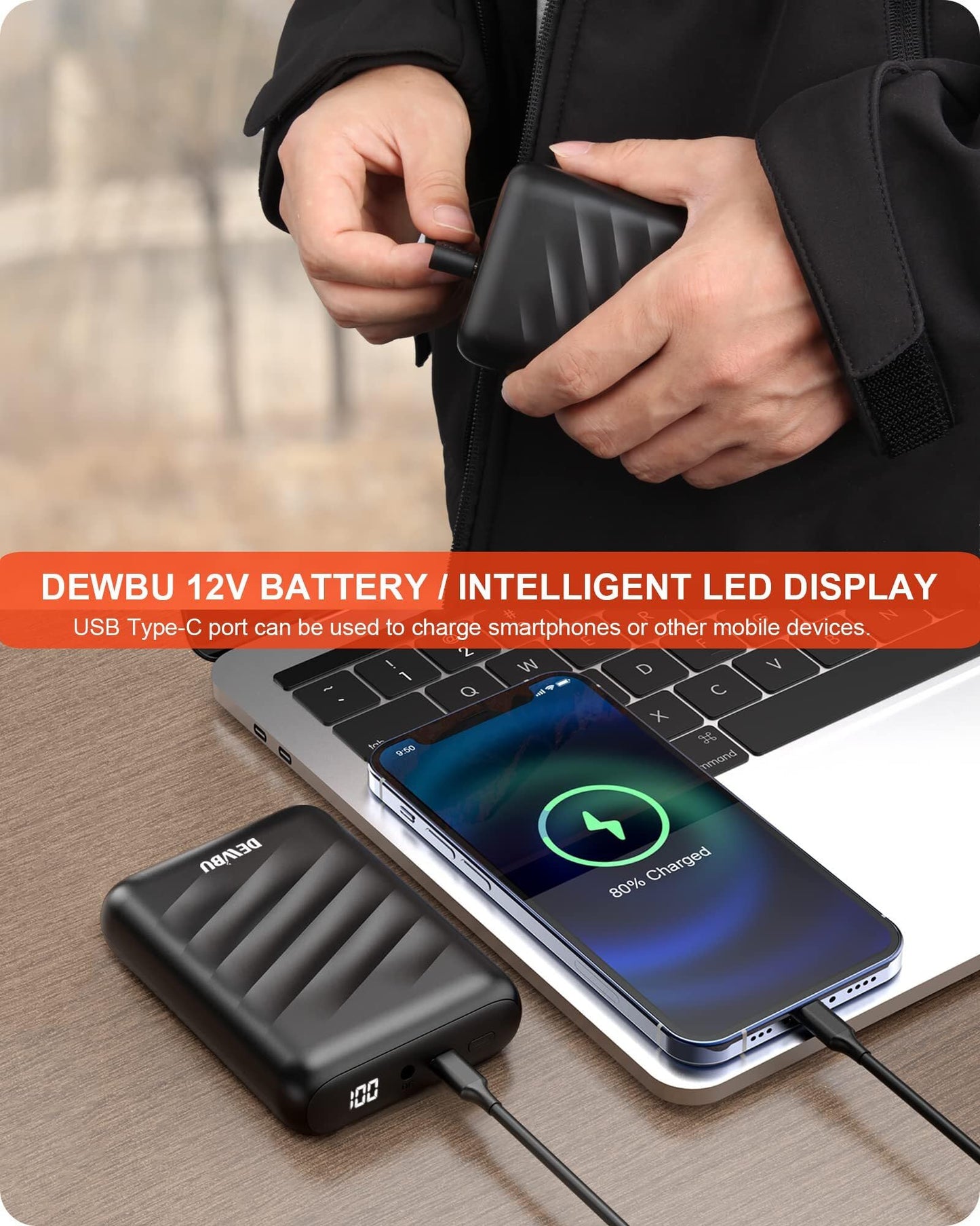 DEWBU Heated Jacket for Men with 12V Battery Pack Winter Outdoor Soft Shell Electric Heating Coat