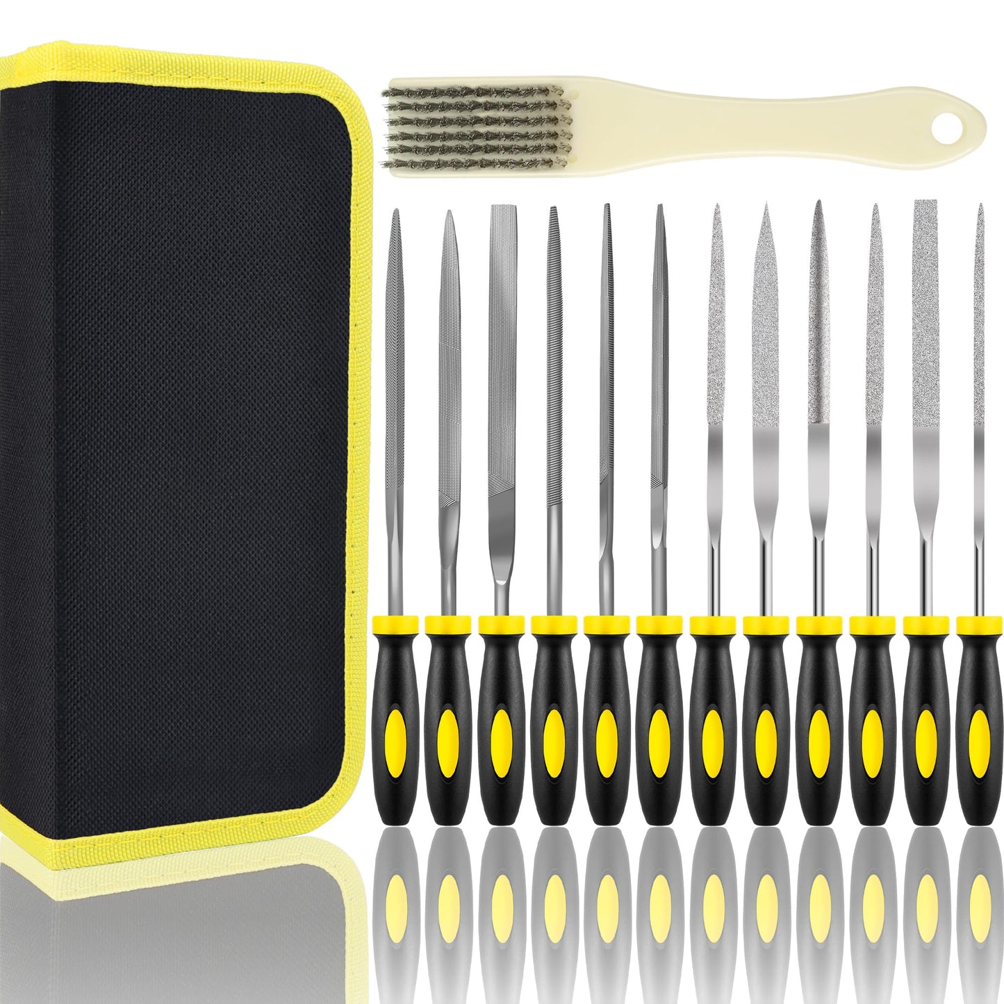 6-Piece Metal Needle File Set - Hardened Alloy Steel Includes Flat, Warding, Square, Triangular, Round, and Half-Round Files