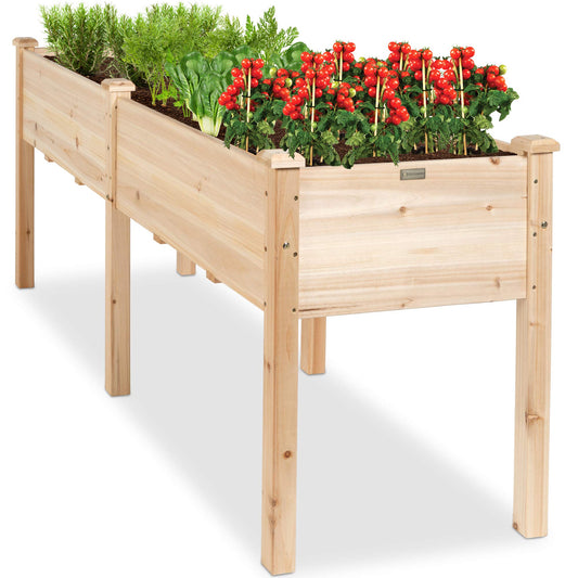 Best Choice Products 72x24x30in Raised Garden Bed, Elevated Wood Planter Box Stand for Backyard, Patio, Balcony w/Divider Panel, 6 Legs, 300lb Capacity - Natural