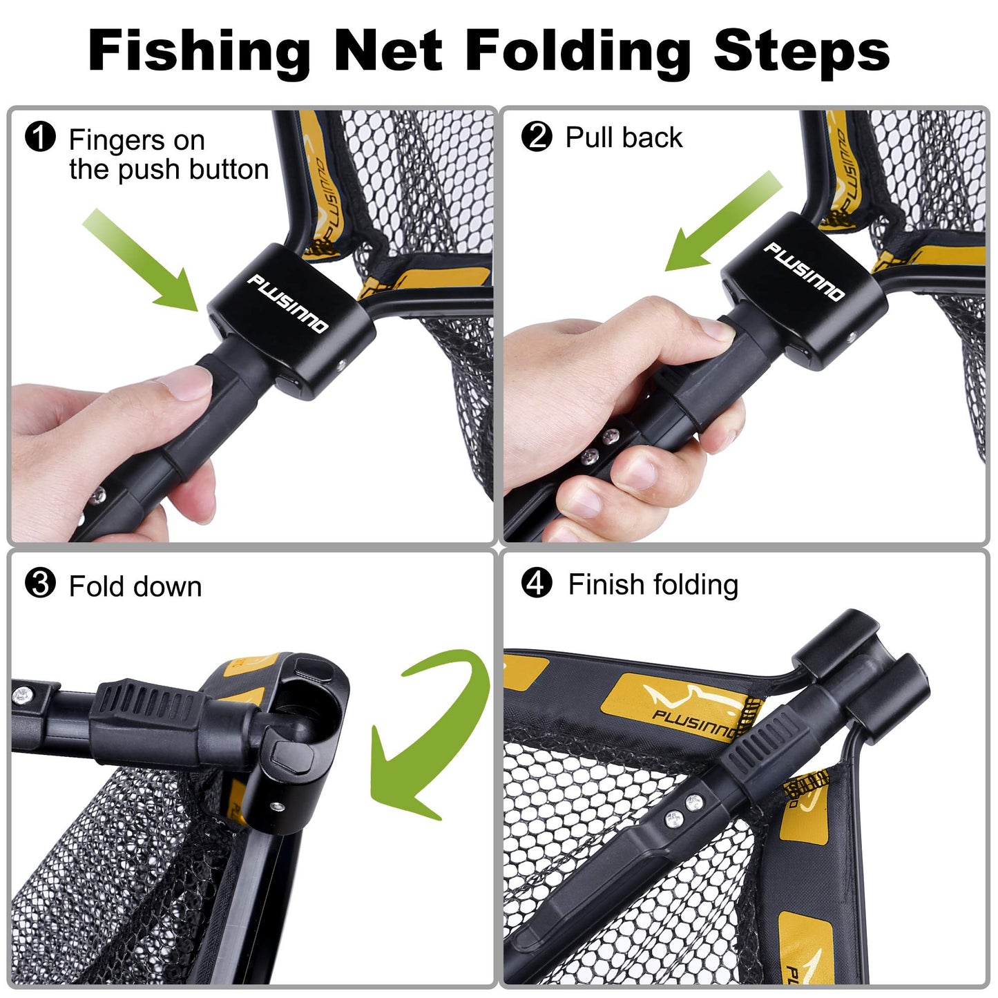 PLUSINNO Floating Fishing Net for Steelhead, Salmon, Fly, Kayak, Catfish, Bass, Trout Fishing, Rubber Coated Landing Net for Easy Catch & Release, Compact & Foldable for Easy Transportation & Storage