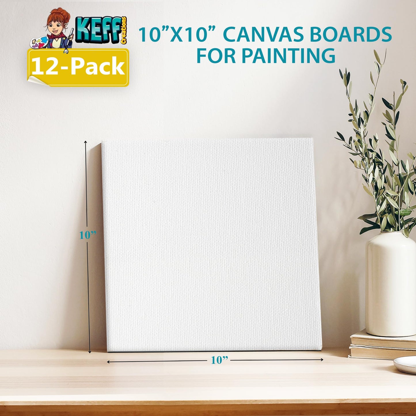 KEFF 24-Pack Bulk Canvas for Painting, 6 of 5x7, 8x10, 9x12, 11x14 Canvas Boards for Painting, Art Supplies for Adults & Kids - 100% Cotton Primed Painting Canvas for Acrylic, Oil, Watercolor, Tempera