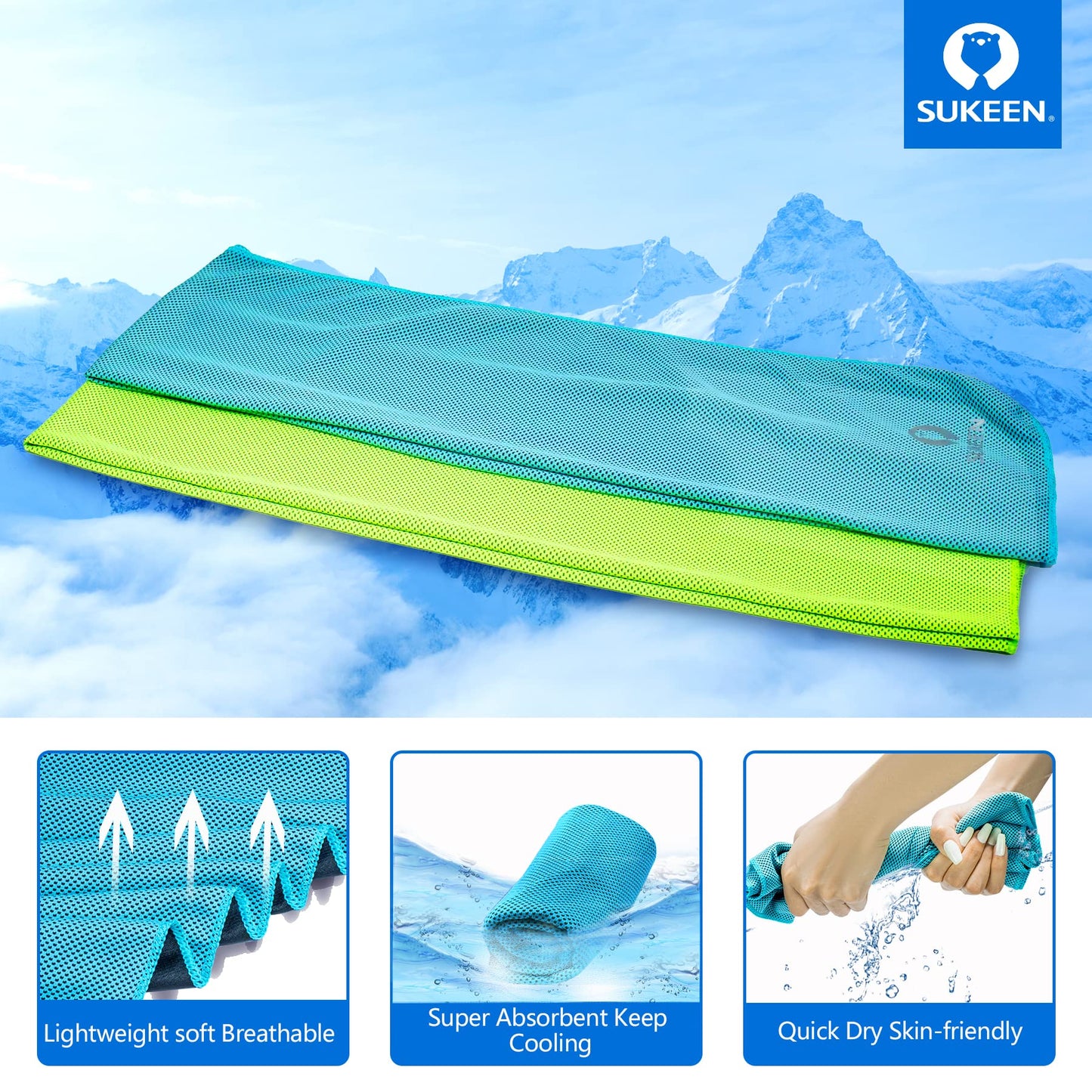 [4 Pack] Cooling Towel (40"x12"),Ice Towel,Soft Breathable Chilly Towel,Microfiber Towel for Yoga,Sport,Running,Gym,Workout,Camping,Fitness,Workout & More Activities (Grey/Green/Pink/Lake Blue)