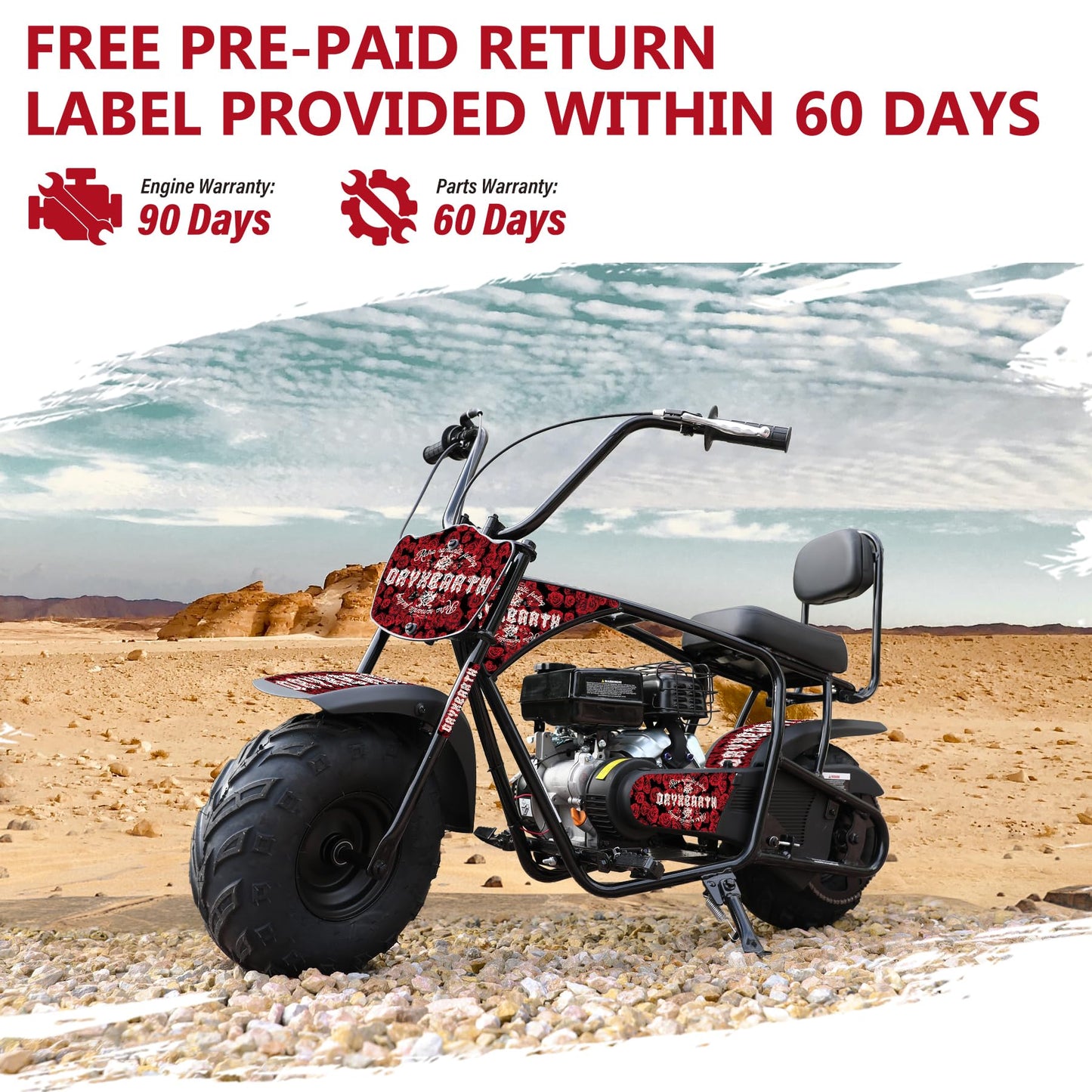 Oryxearth 99CC 4-Stroke Mini Dirt Bike, Gas Powered Off Road Dirtbike W/EPA Approved for Kids, Speed Up 24 MPH, Weight Capacity 185 LBS