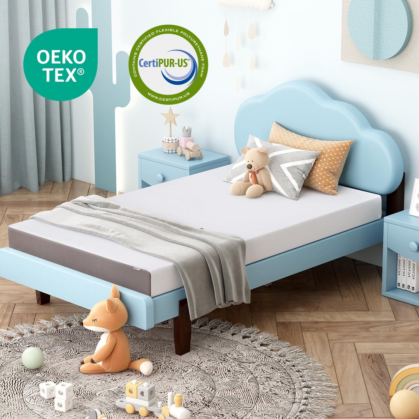 Amazon Basics Memory Foam Mattress, Soft Plush Feel, Breathable, 6 Inch, Twin, White/Grey
