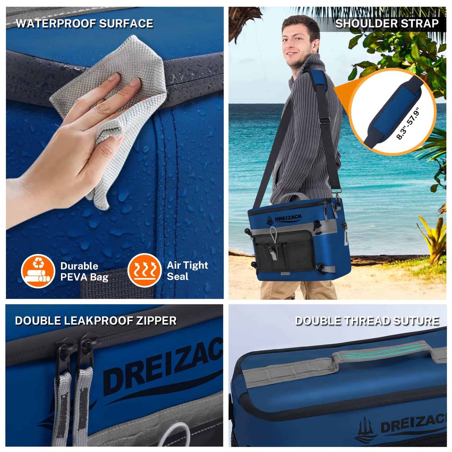 Dreizack Kayak Cooler Behind Seat, Waterproof Cooler for Kayaking,Paddle Board Cooler Compatible with Lawn-Chair Seat Kayak Accessories Cooler Bag Kayak Cooler Tow Behind for Camping Fishing