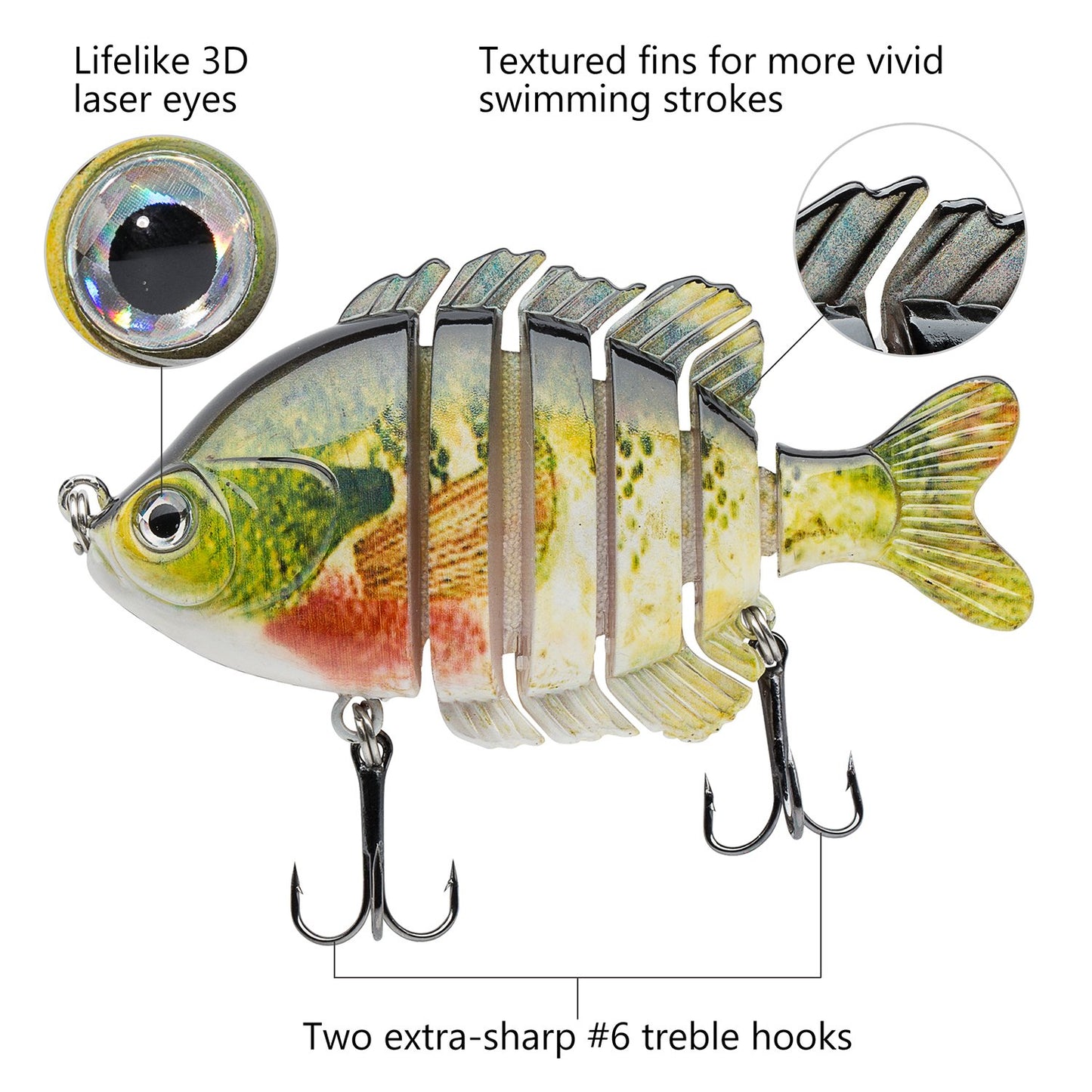 BASSDASH SwimPanfish Multi Jointed Panfish Bluegill Swimbaits Hard Topwater Bass Lures Fishing Lure Crank Saltwater 3.5in/0.85oz