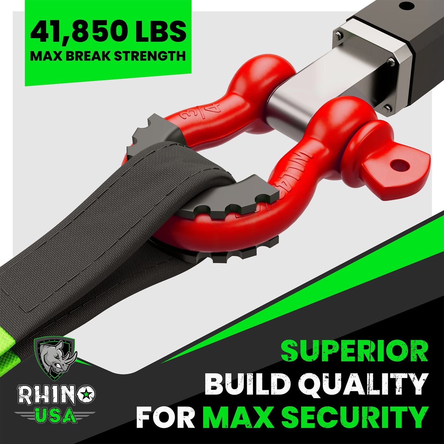 Rhino USA D Ring Shackles (2-Pack) - 41,850lb Break Strength – Heavy Duty 3/4" Clevis Shackle with 7/8 Pin for Towing & Off-Road Use - Pairs with Tow Strap for Vehicle Recovery (Black)