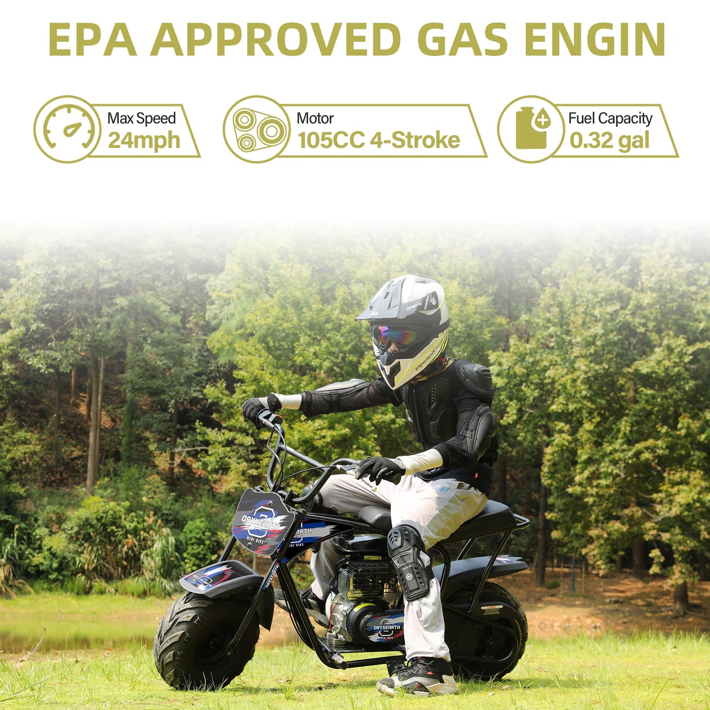 Oryxearth Mini Dirt Bike for Kids, Gas Powered Off Road Pit with Automatic Transmission and Pull Start Kids