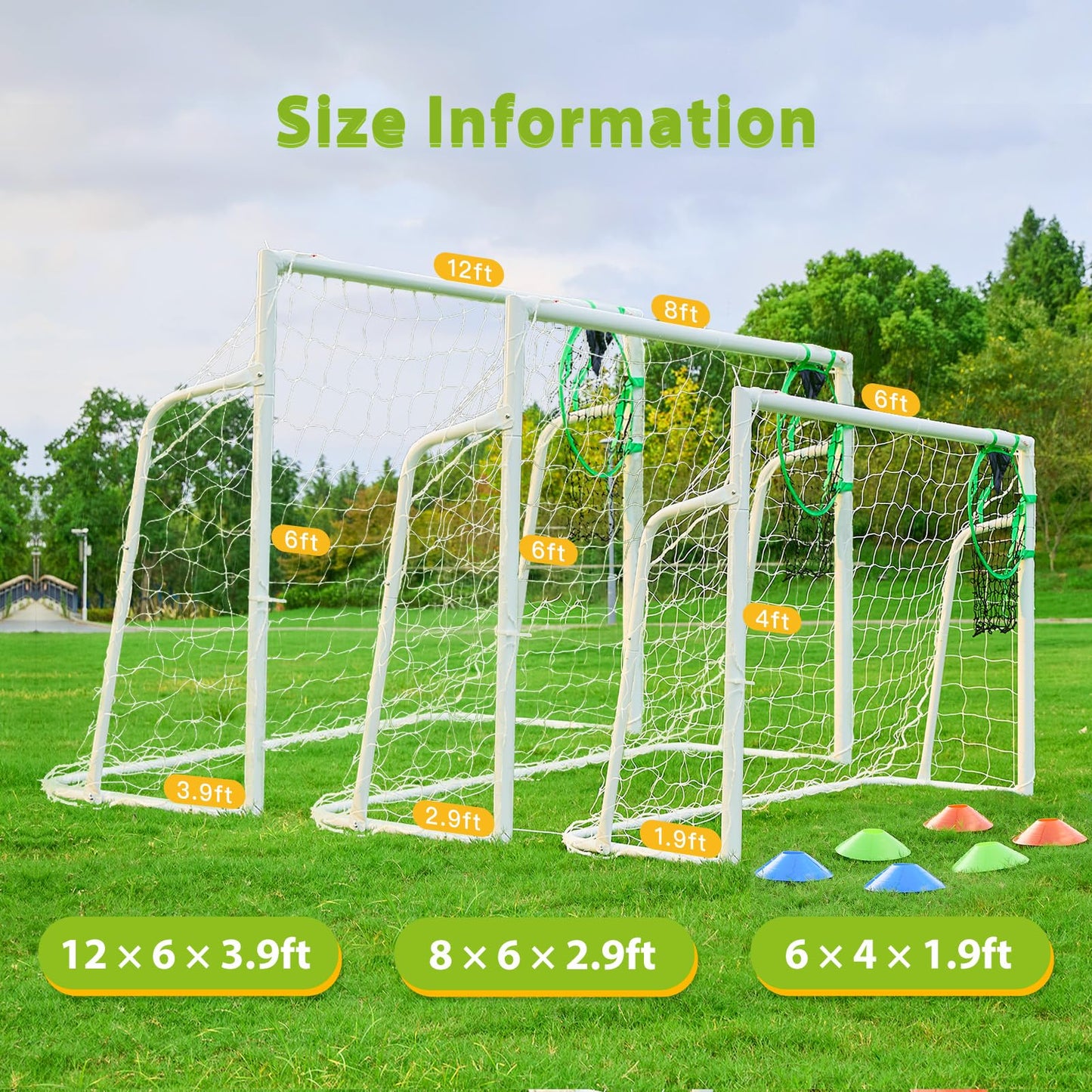 Soccer Goal 8×6, 12×6 and 6×4 FT Soccer Goals for Backyard, 2" Diameter Steel Frame Soccer Goal for Kids and Adults Large Powder Coated Galvanized Steel Goal Post with Soccer Target Net for Training