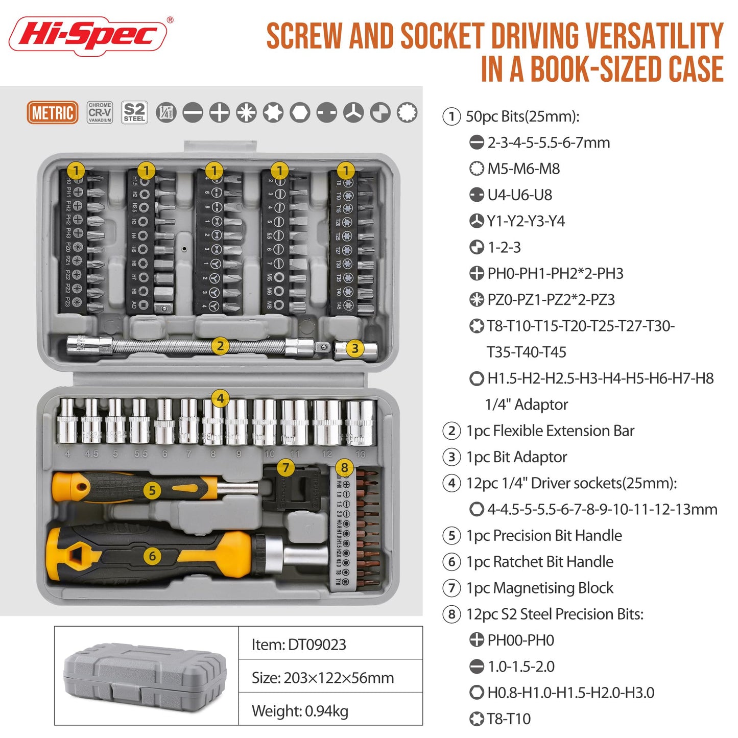 Hi-Spec 101pc Multi Bits Screwdriver & Ratcheting Handle Tool Set Kit. Complete 1/4” Hex Screwdriving with Tamper Proof Security Driver Bits